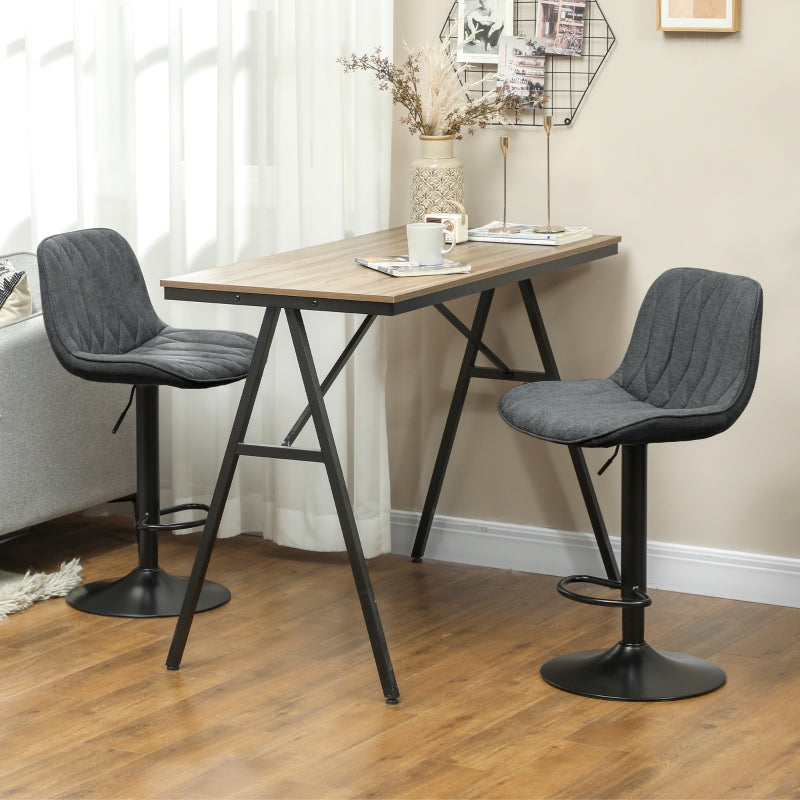 Bar Stools Set of Two Linen-Look Charcoal Grey