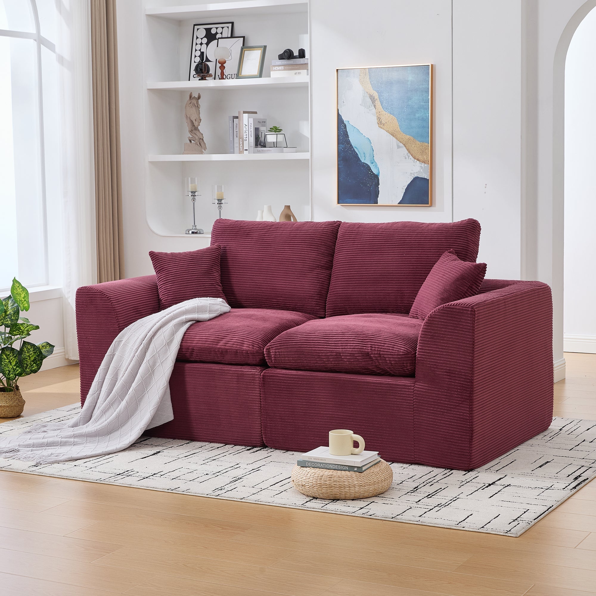 Two-seater Sofa Modern Minimalist Nordic with Cushions - Fabric