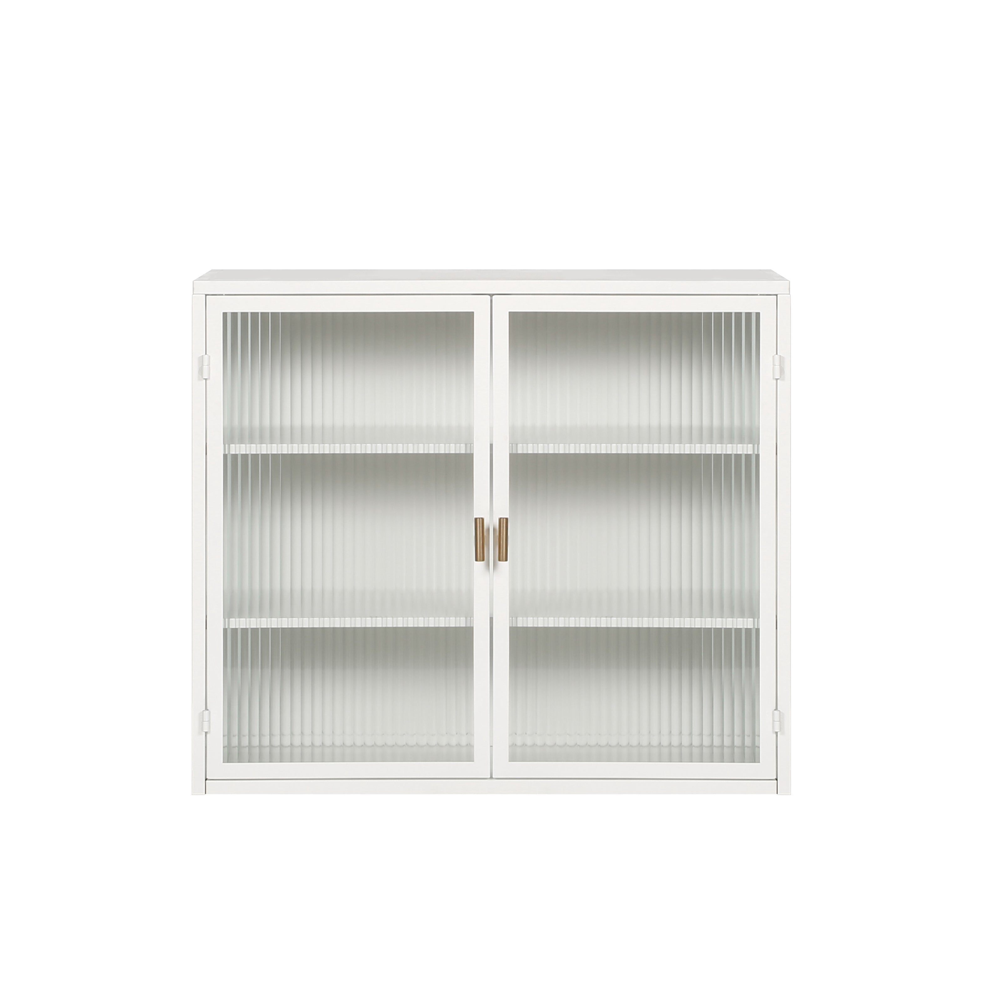 70CM Glass Doors Modern Two-Door Wall Cabinet with Three-Tier Storage White