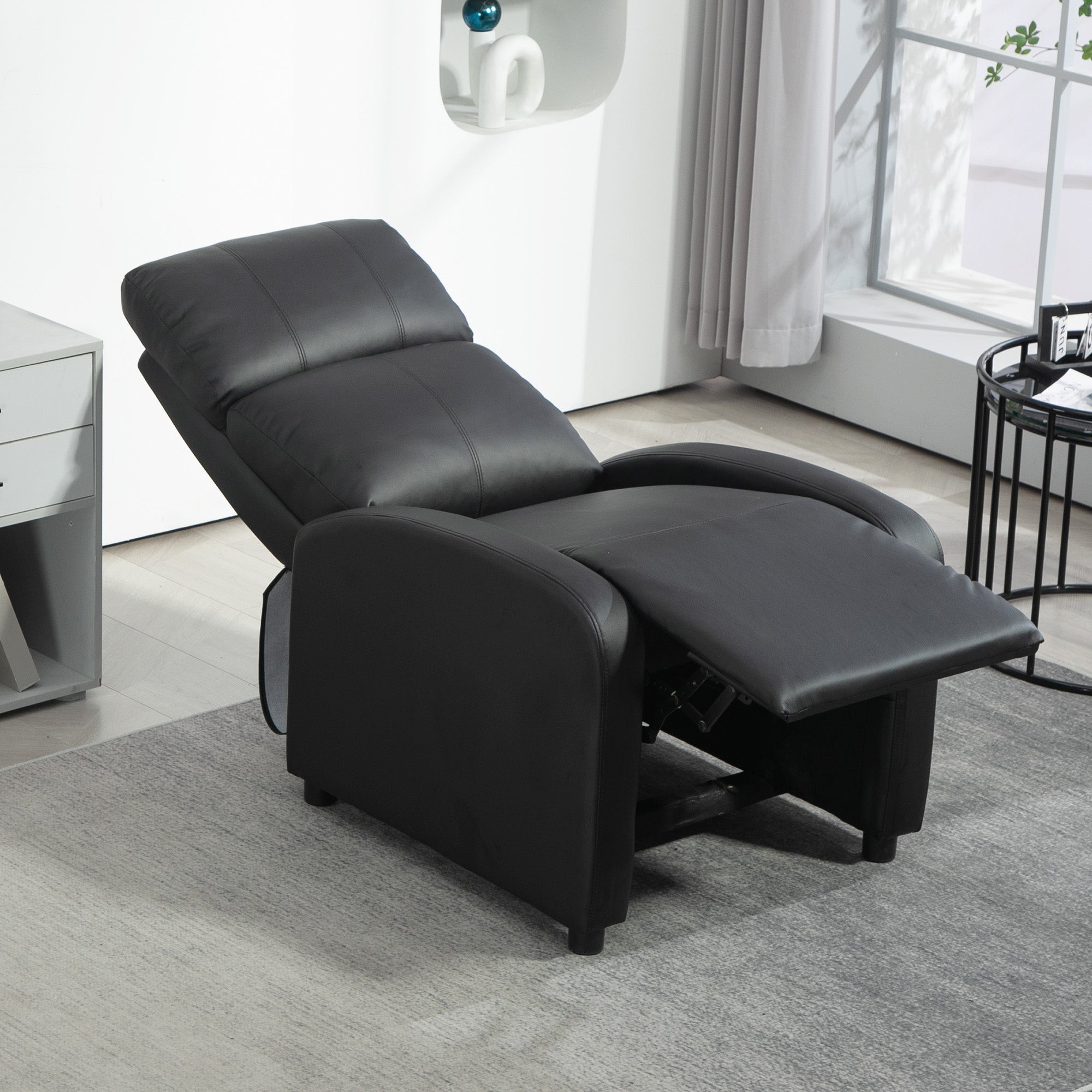 Recliner Chair, Reclining Function, TV, Faux Leather Black