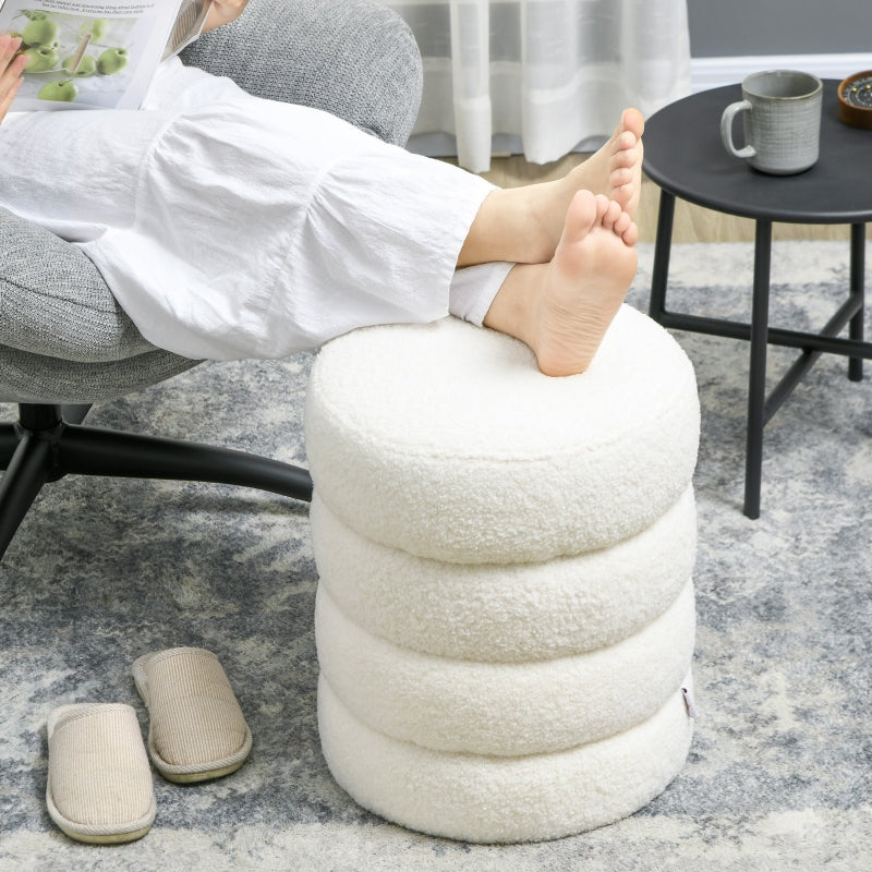 Stool footstool round upholstered with seat cushion cream white