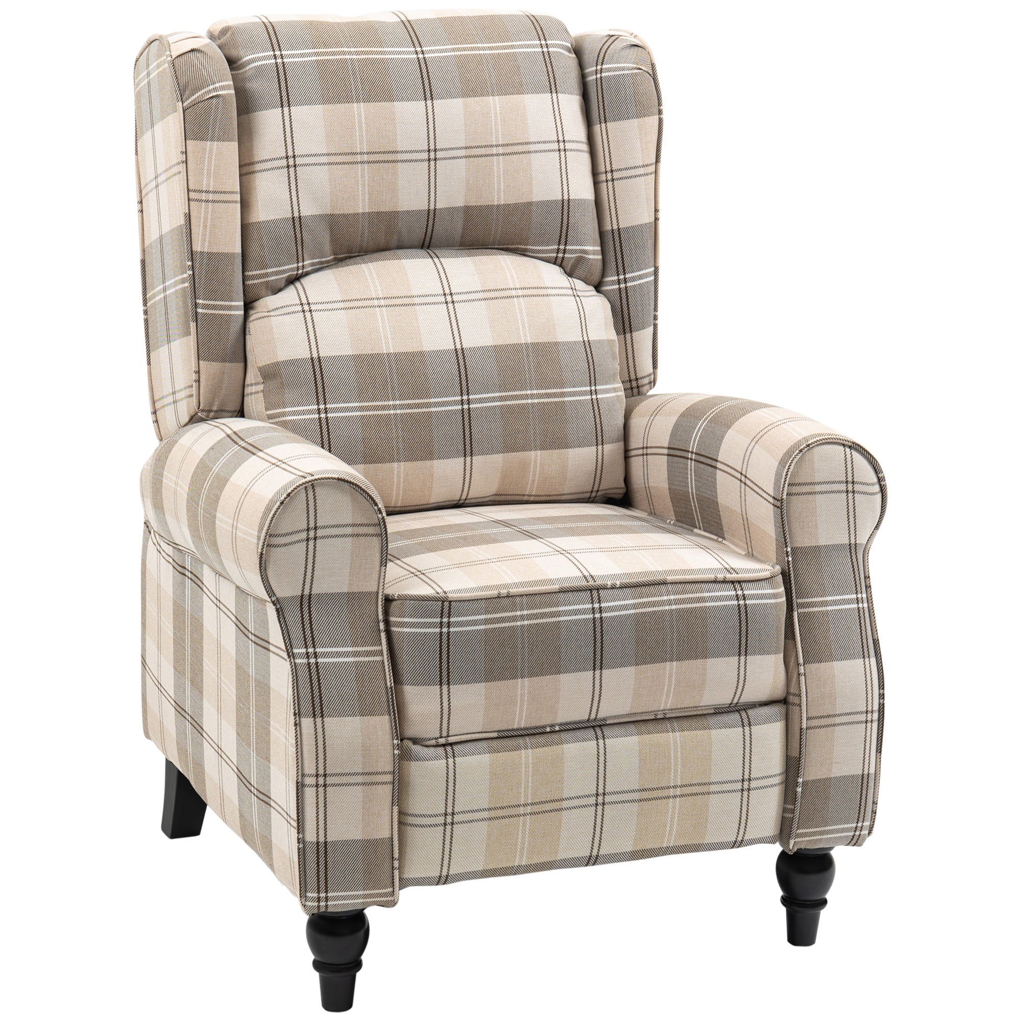 Wingback Recliner Armchair with Footrest, Rubber Wood Legs, Khaki