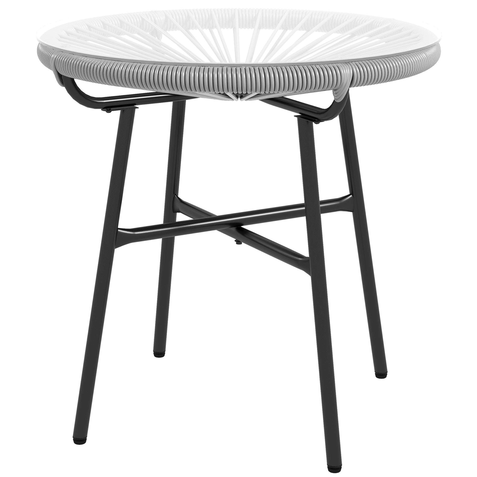 Rattan Table Round Glass Top 50x50x50cm Black/Grey