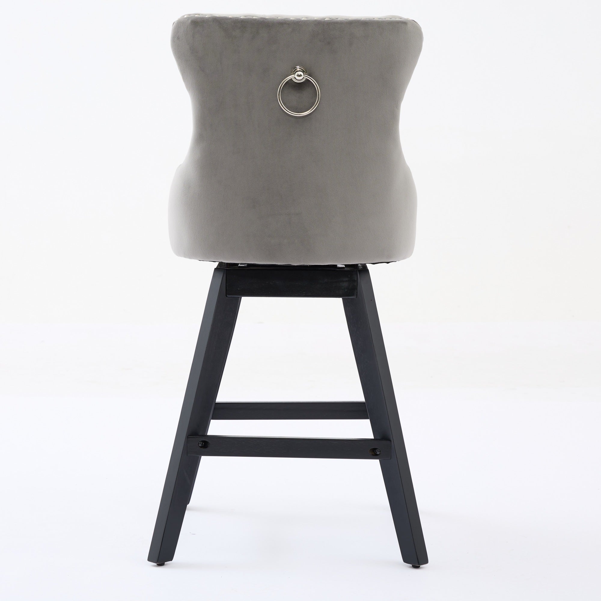 Swivel Barstools Velvet Button Tufted Wooden Legs Set of 2 - Gray