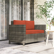Rattan Sofa, 2 Seater Garden Loveseat with Cushions, Wicker, Grey