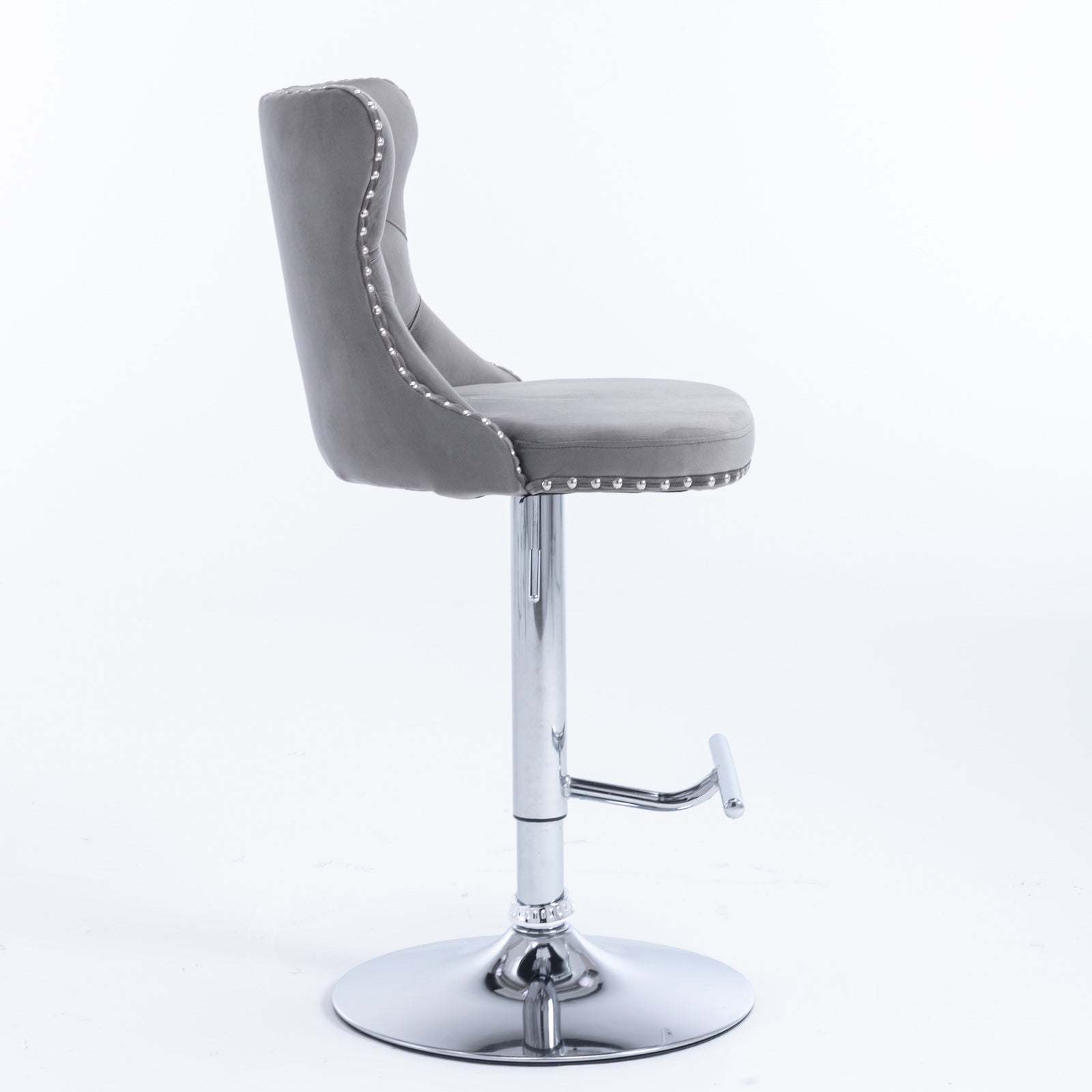 Swivel Barstools Adjustable Height Tufted Back Chrome Base Set of 2 - Velvet Gray