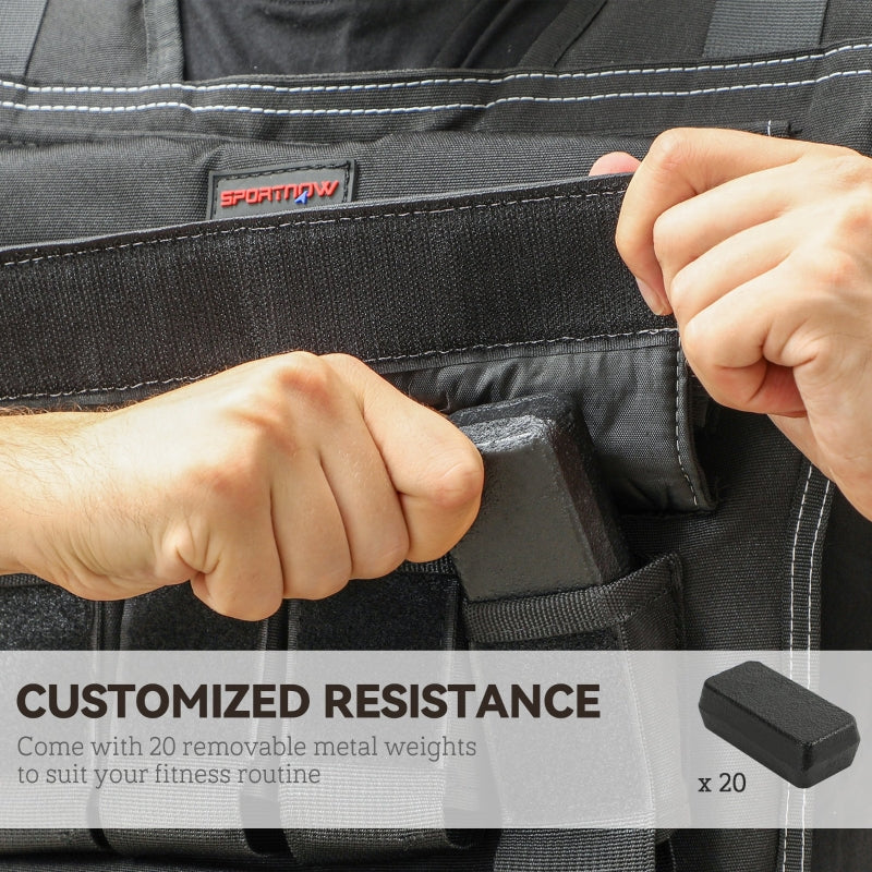 Adjustable Weighted Vest, 20KG with 30 Metal Weights and Reflective Strips