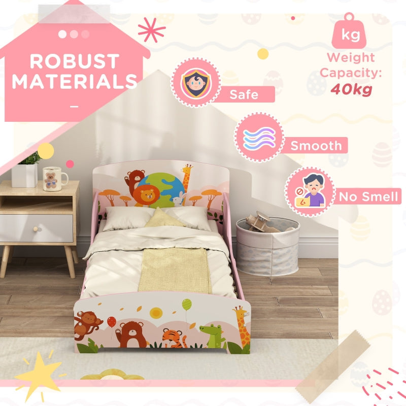 Cute Animal-Themed Toddler Bed with Safety Rails, Pink