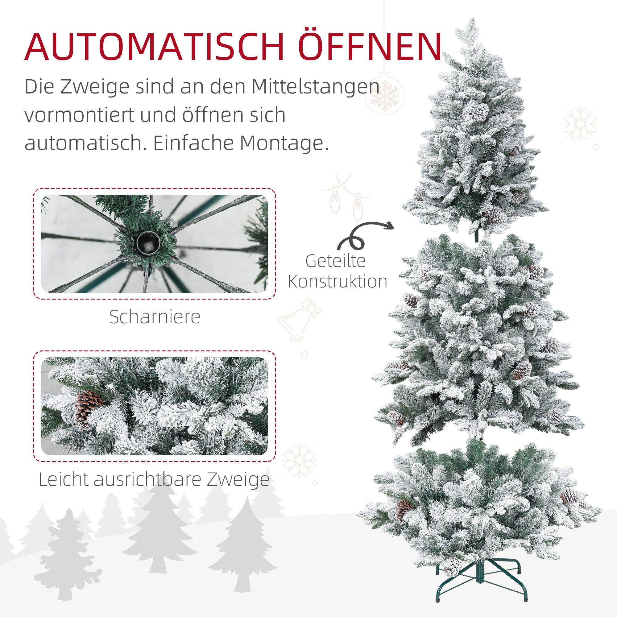 Artificial Christmas Tree, Snow & Pine Cones, Realistic, Flame-Retardant, 183 cm, Green