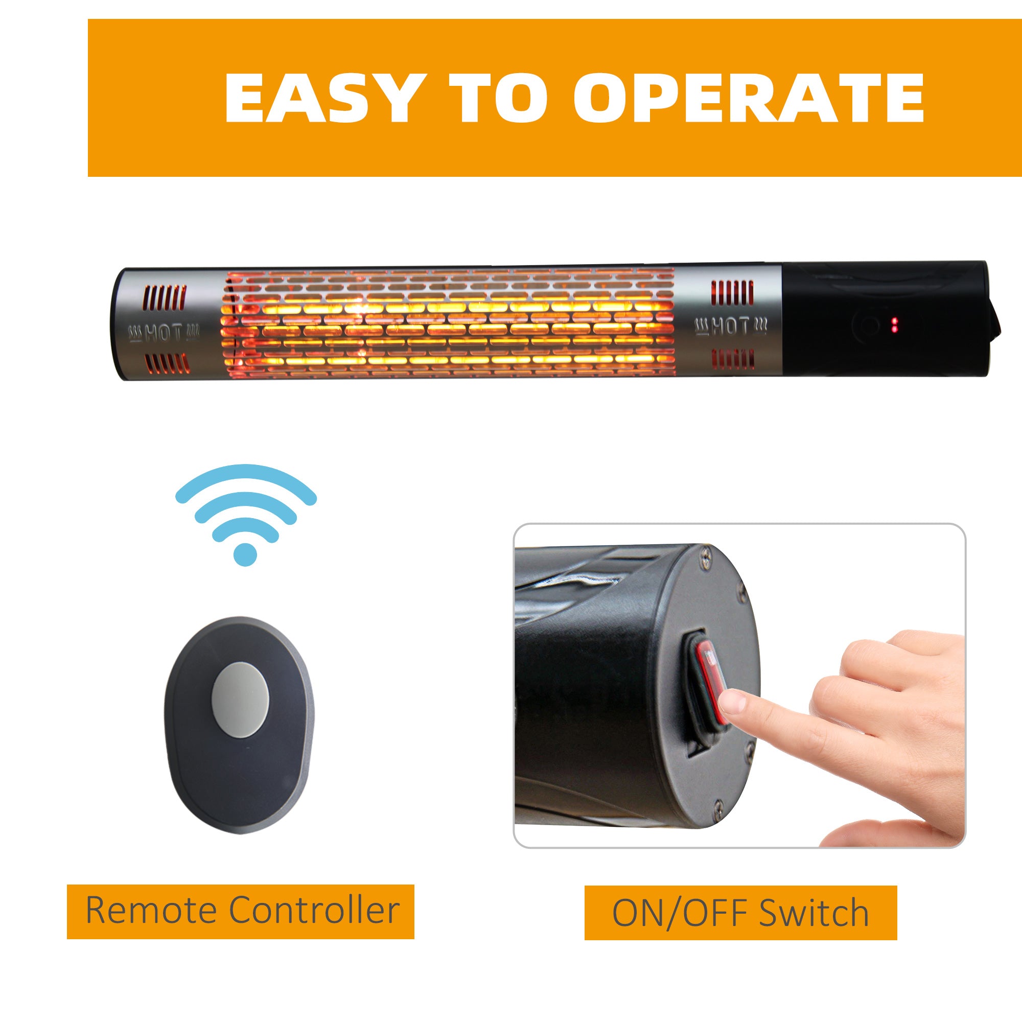 Outdoor Patio Garden Warmer, 1500W Wall Mounted Electric Infrared Halogen Heater with Remote Control, Black