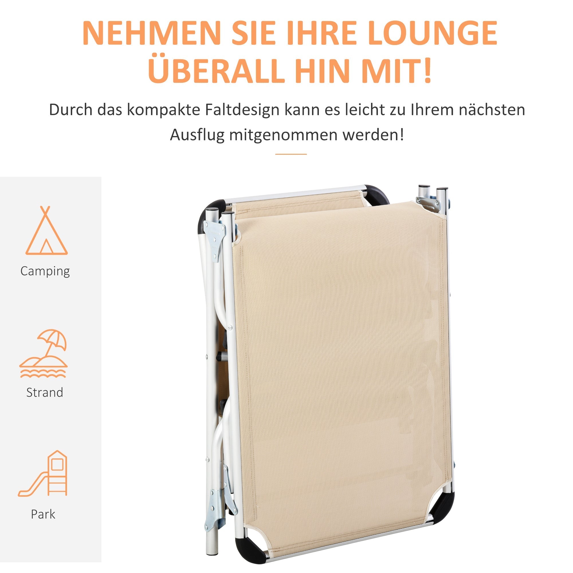 Garden Lounger 5-Way Adjustable Foldable Ergonomic, Aluminum Mesh Fabric Beige