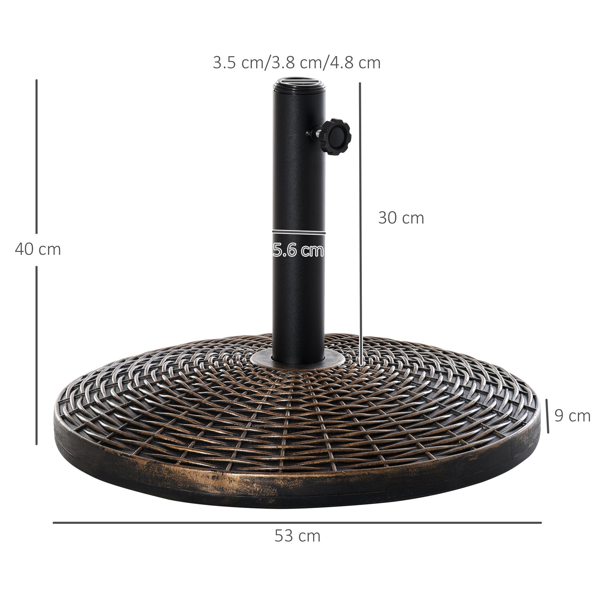 Parasol Stand 25kg Umbrella Holder Rattan Look Basket Antique Bronze