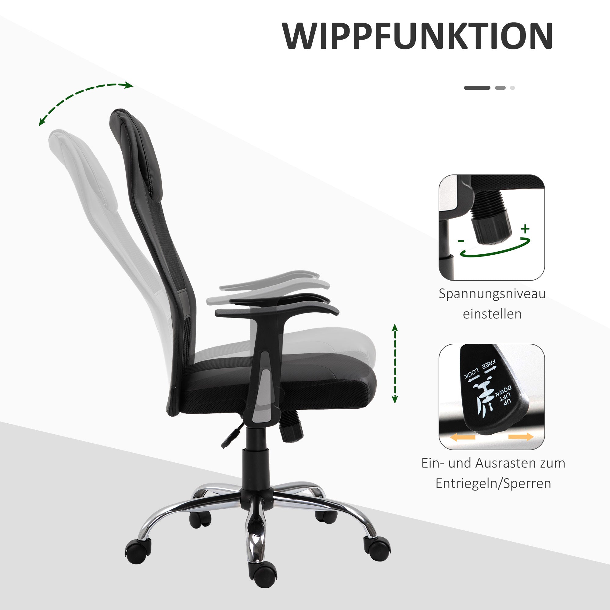 Ergonomic Office Chair, Height Adjustable Rocking Armrests 120 kg, Black