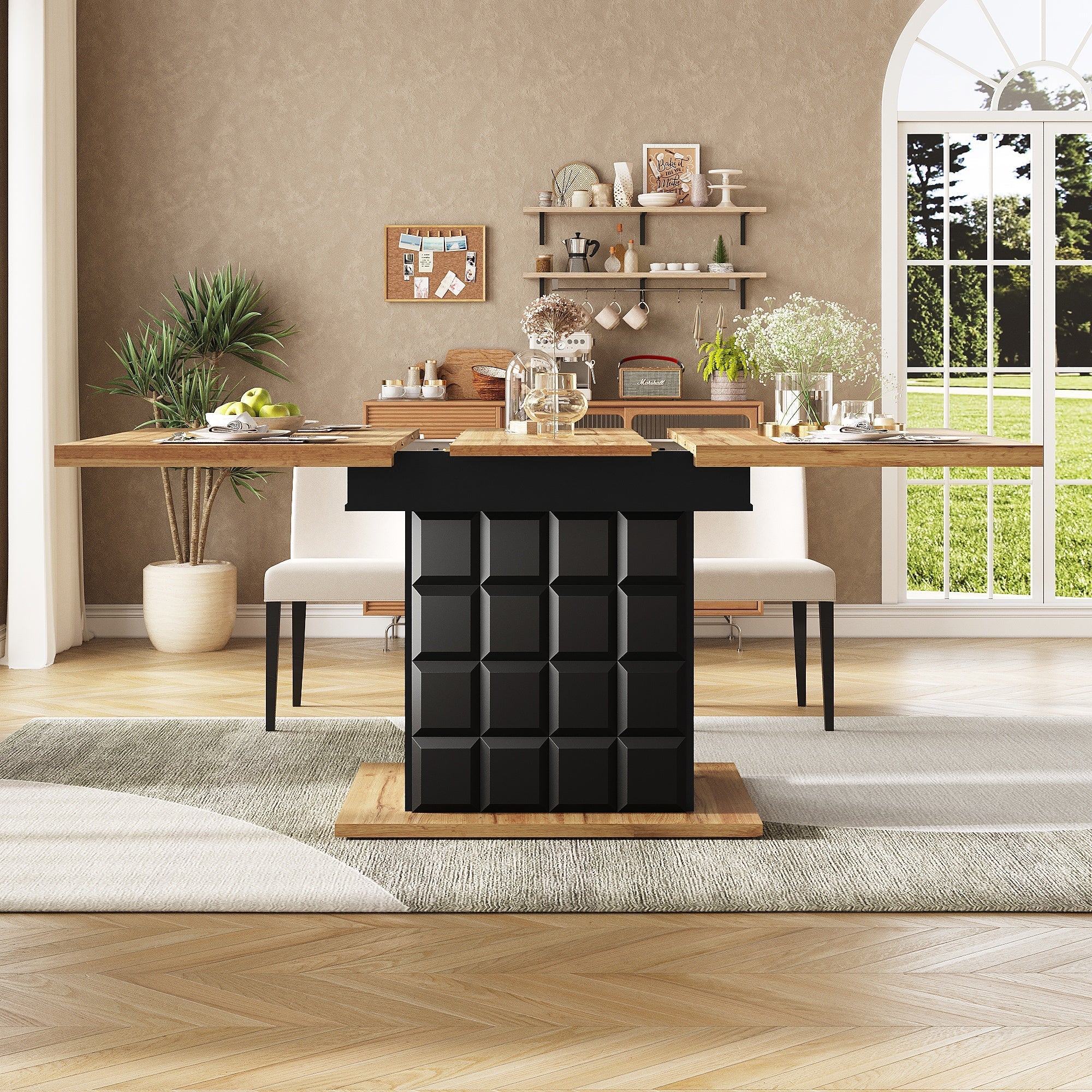 Telescopic Dining Table 110-140x80cm Foldable Extendable Checkered Pattern
