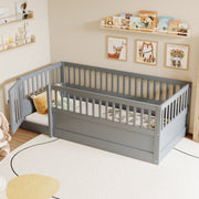 Children's Bed 90x200cm with Railing and Door, Wood, Grey