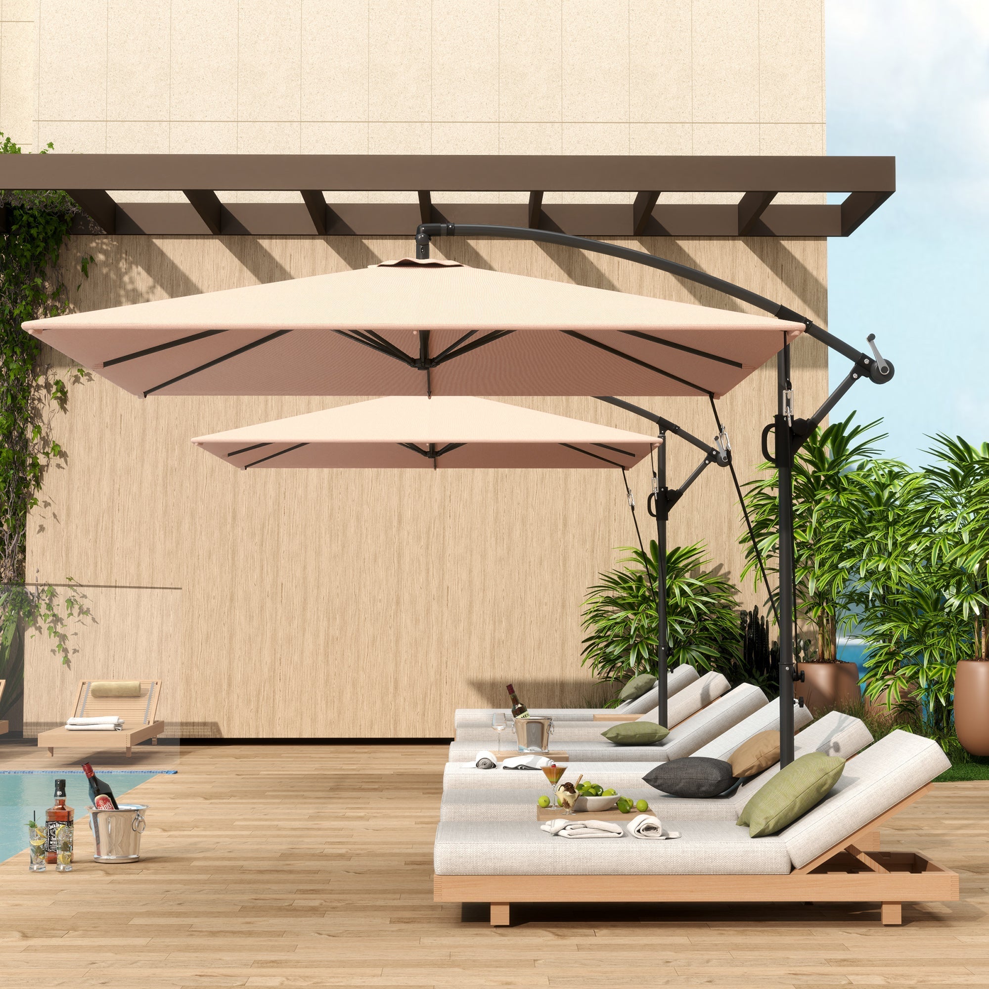 Cantilever Parasol Ø260 cm UV 50+ Water-Repellent Tiltable with Crank & Stand, Khaki