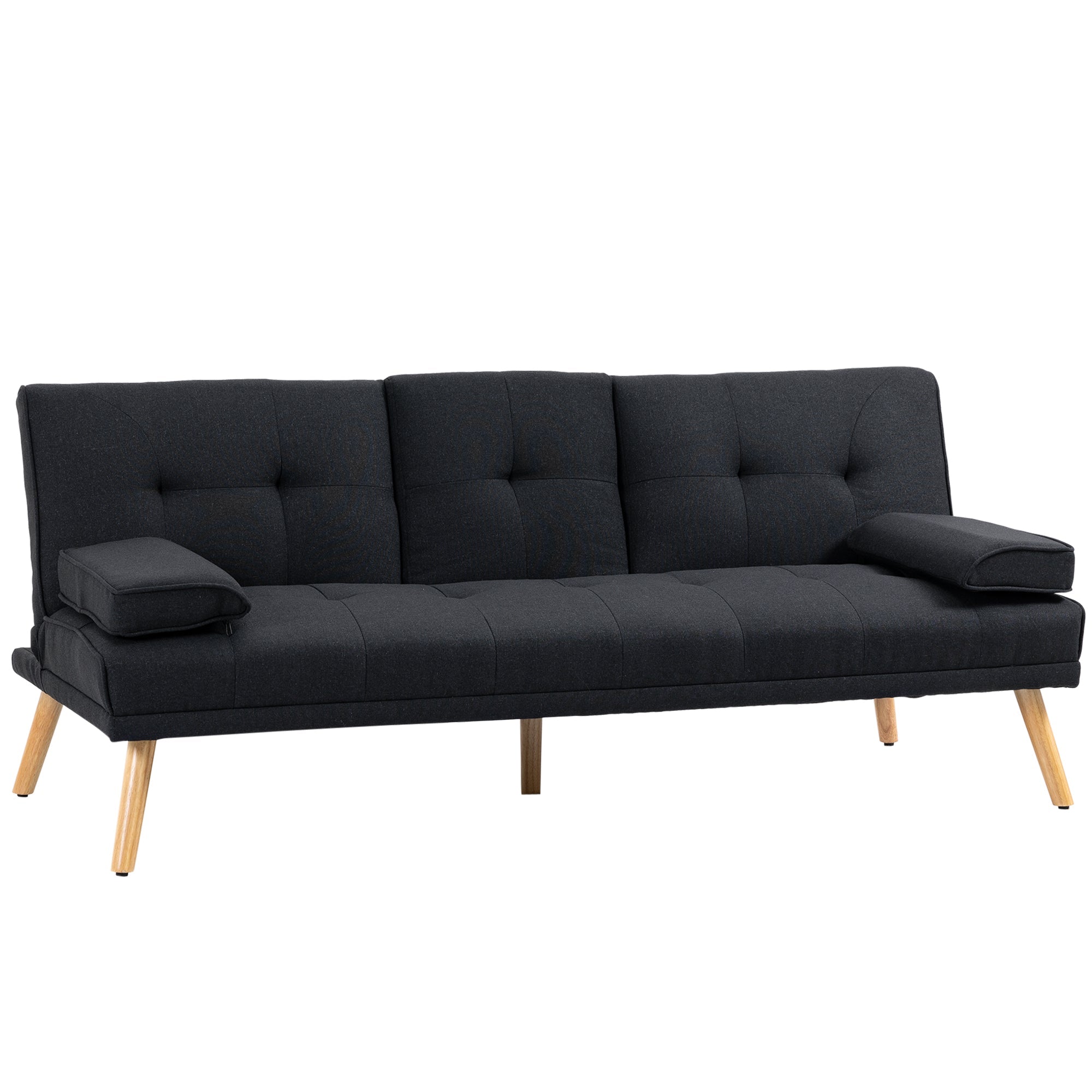 Sofa Bed 3-Seater Fold-Down Table Cup Holder Scandinavian Design Linen Look Grey