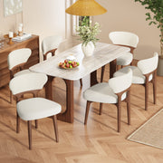 Set of 6 Solid Wood Dining Chairs, Modern Comfortable and Breathable, Light Beige Chenille