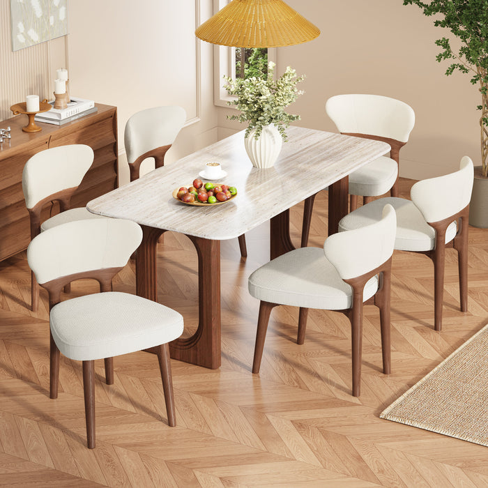 Set of 6 Solid Wood Dining Chairs, Modern Comfortable and Breathable, Light Beige Chenille