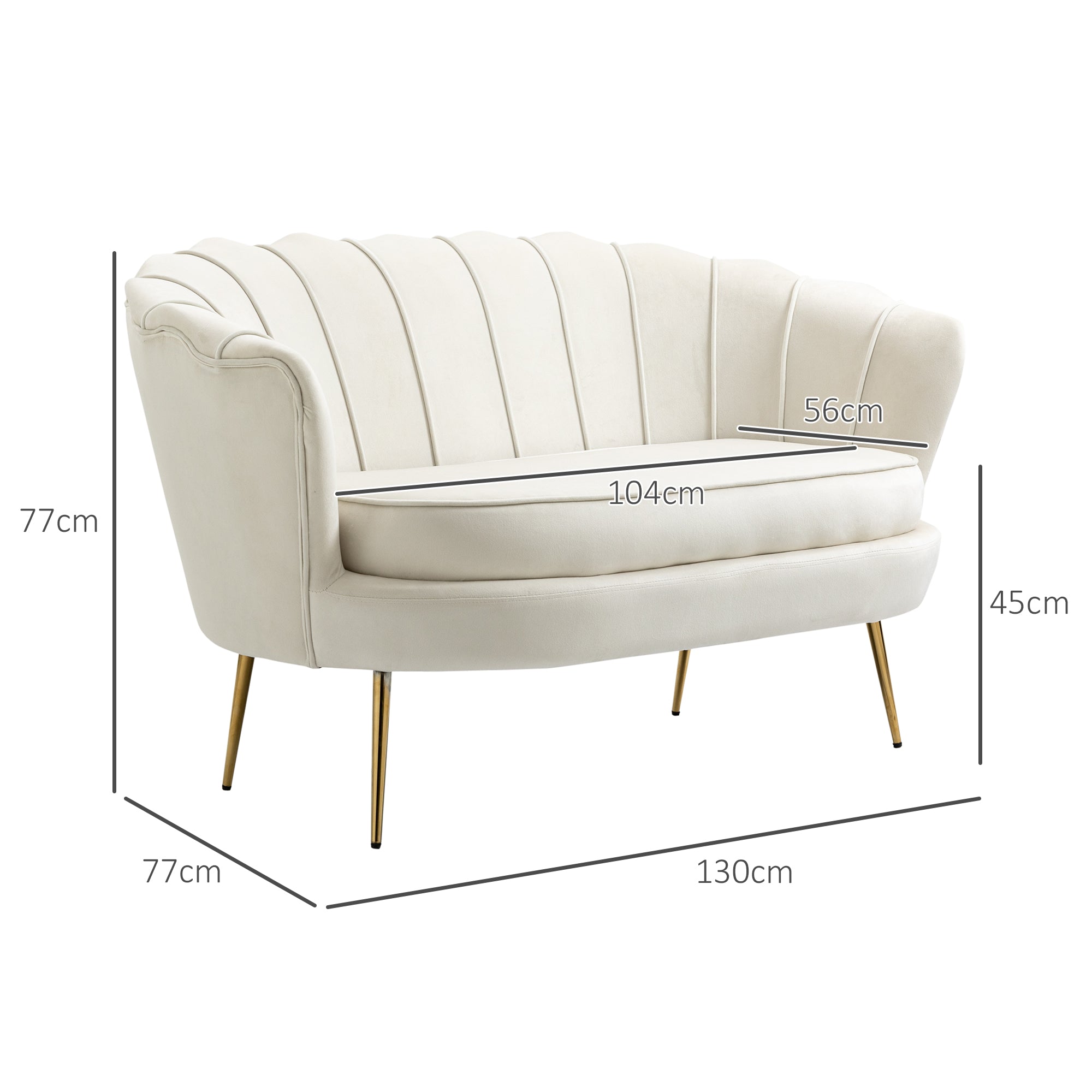 2-Seater Sofa Loveseat Upholstered Armrests Velvet Cream