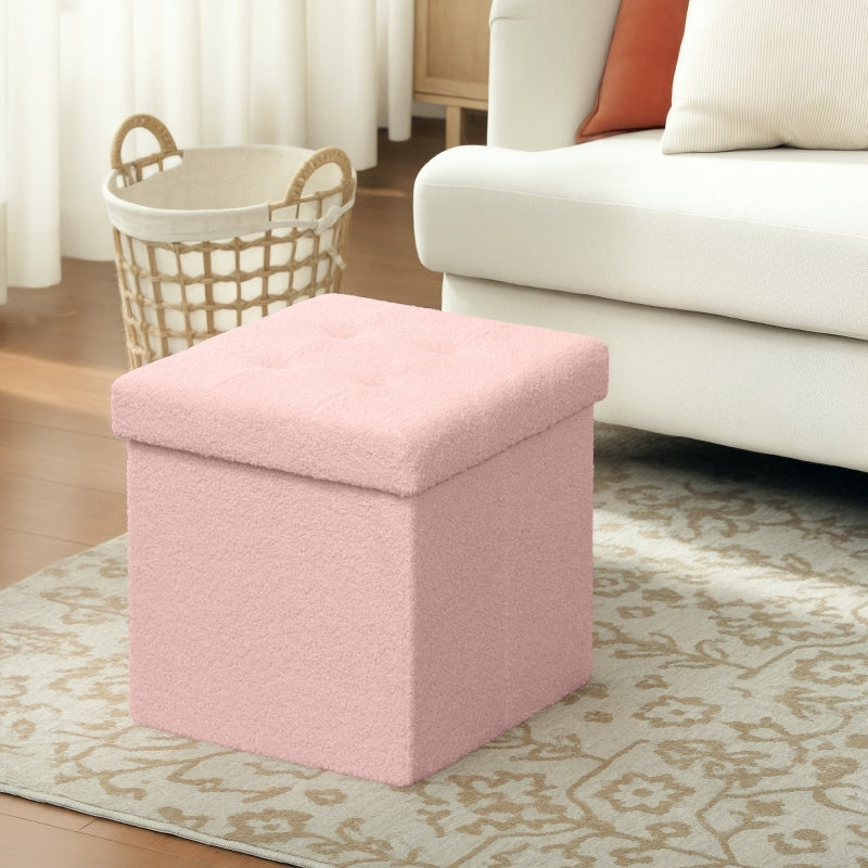 Foldable Storage Ottoman, Sherpa Fleece, Pink