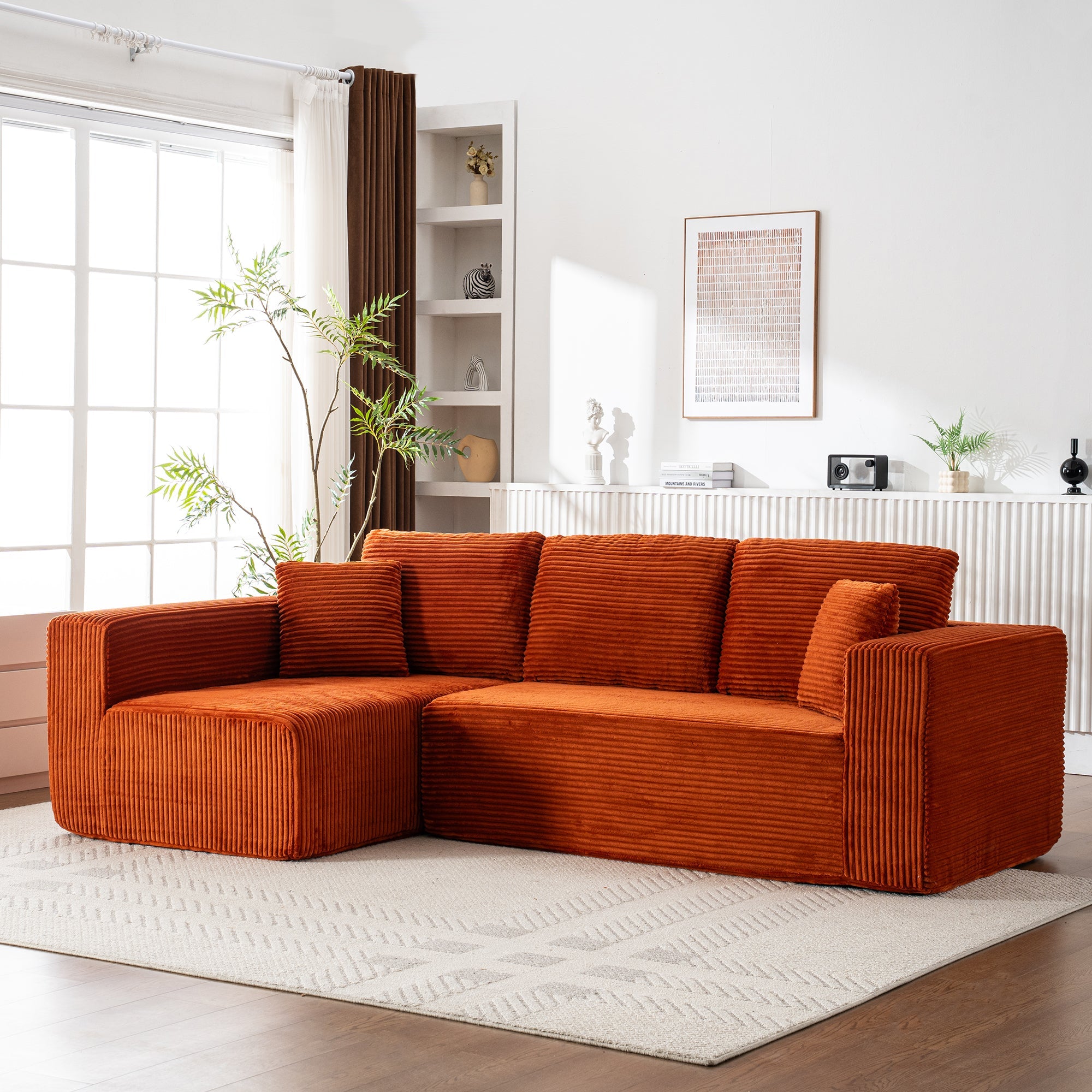 Modern Modular L-Shaped Cloud Sofa with Chaise Lounge and No Assembly, Soft Fabric Material