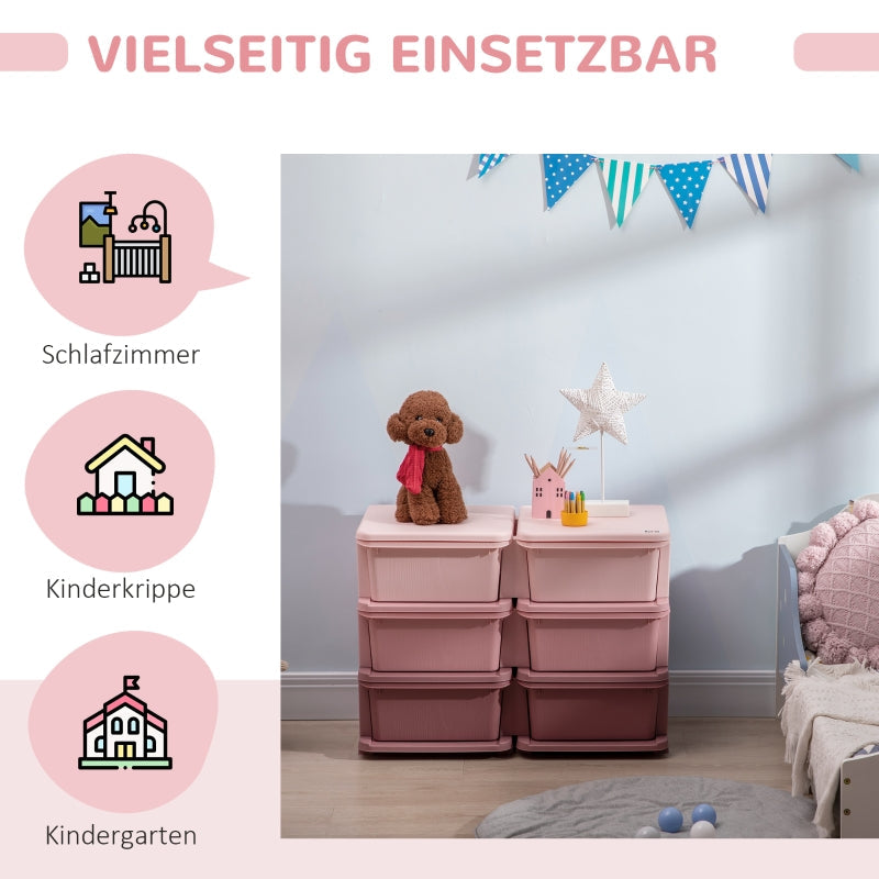 Plastic Storage Box, 6-Drawer Toy Organizer for Children's Room, Pink