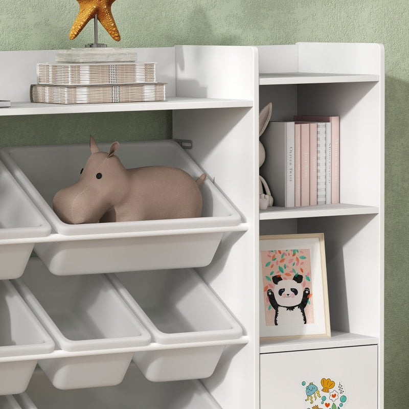 Kids Toy Organizers and Storage with 8 Removable Bins and Bookshelf, White