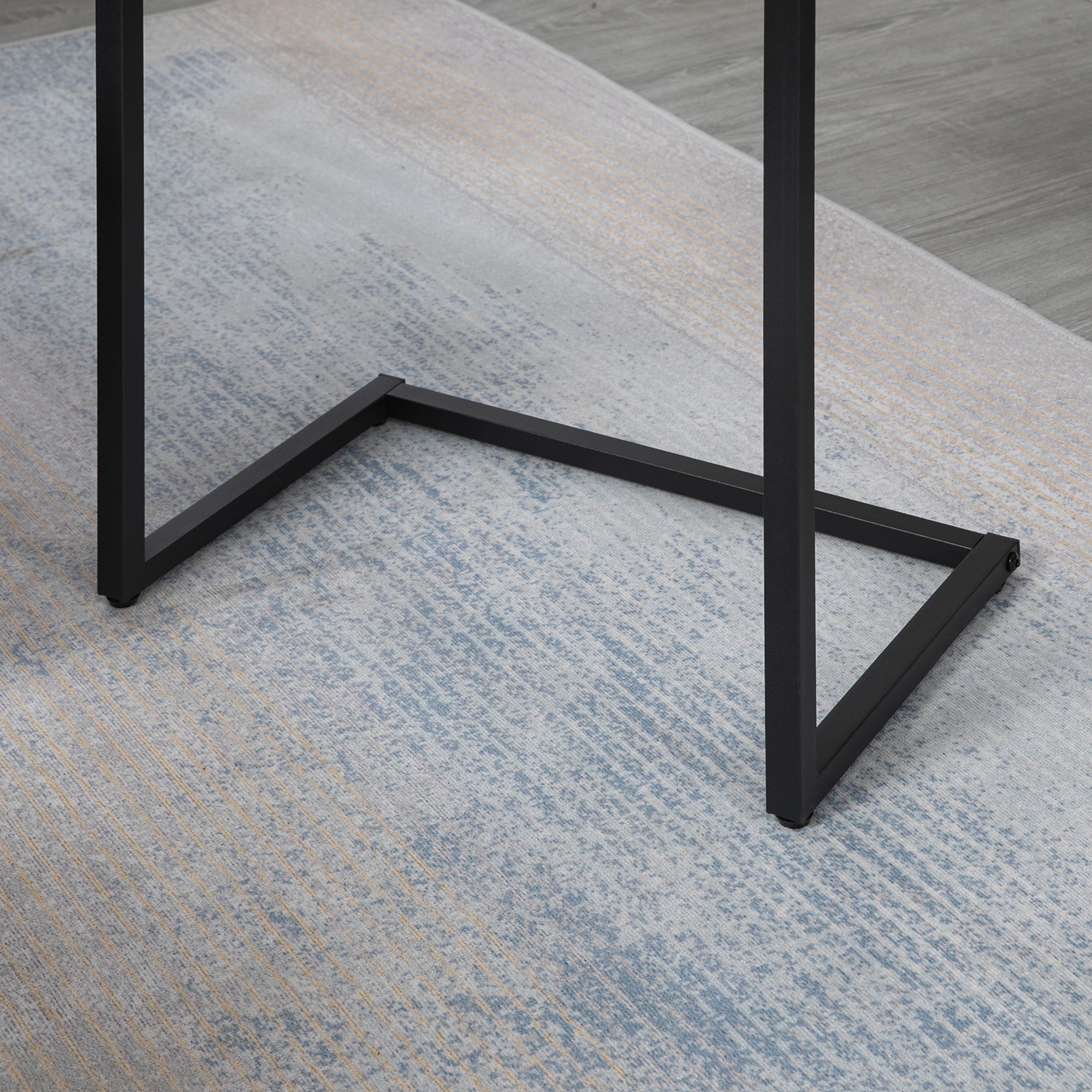 Set of 3 side tables, C-shaped nesting, space-saving, steel frame, rustic brown