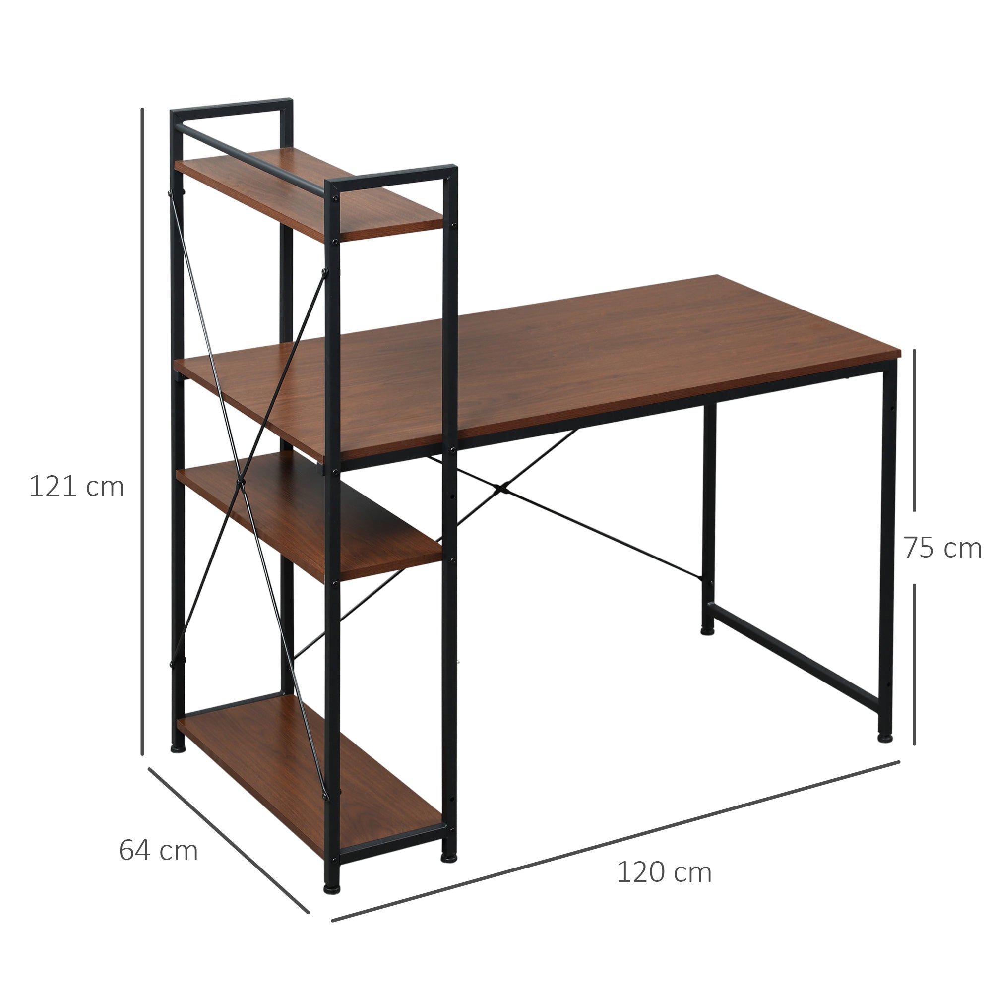 Computer Desk with Storage Shelves Reversible Industrial Style, Walnut and Black