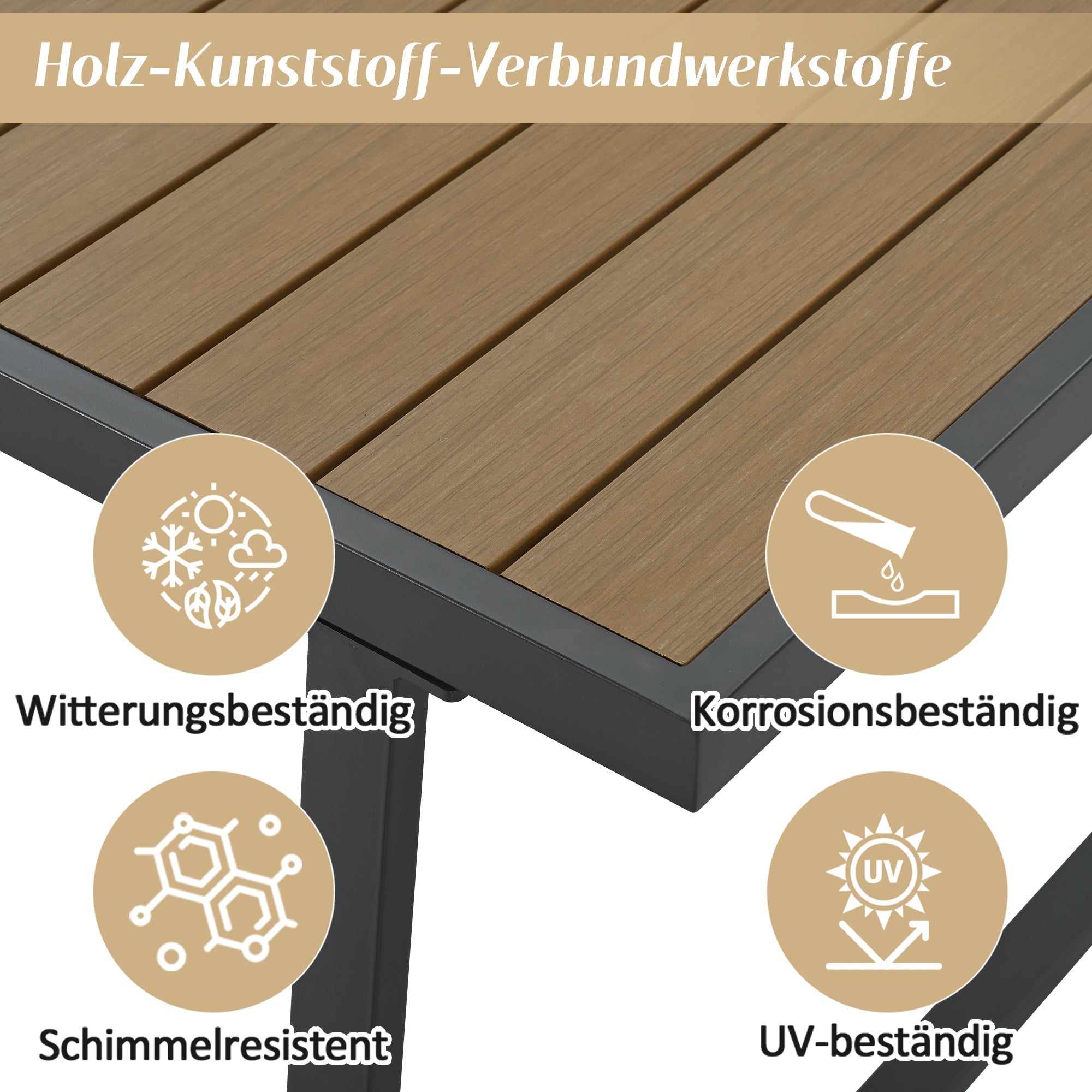 4-Piece Garden Lounge Set with 3-Seater Sofa, Armchairs and Coffee Table, Beige Wood Look and Galvanized Steel