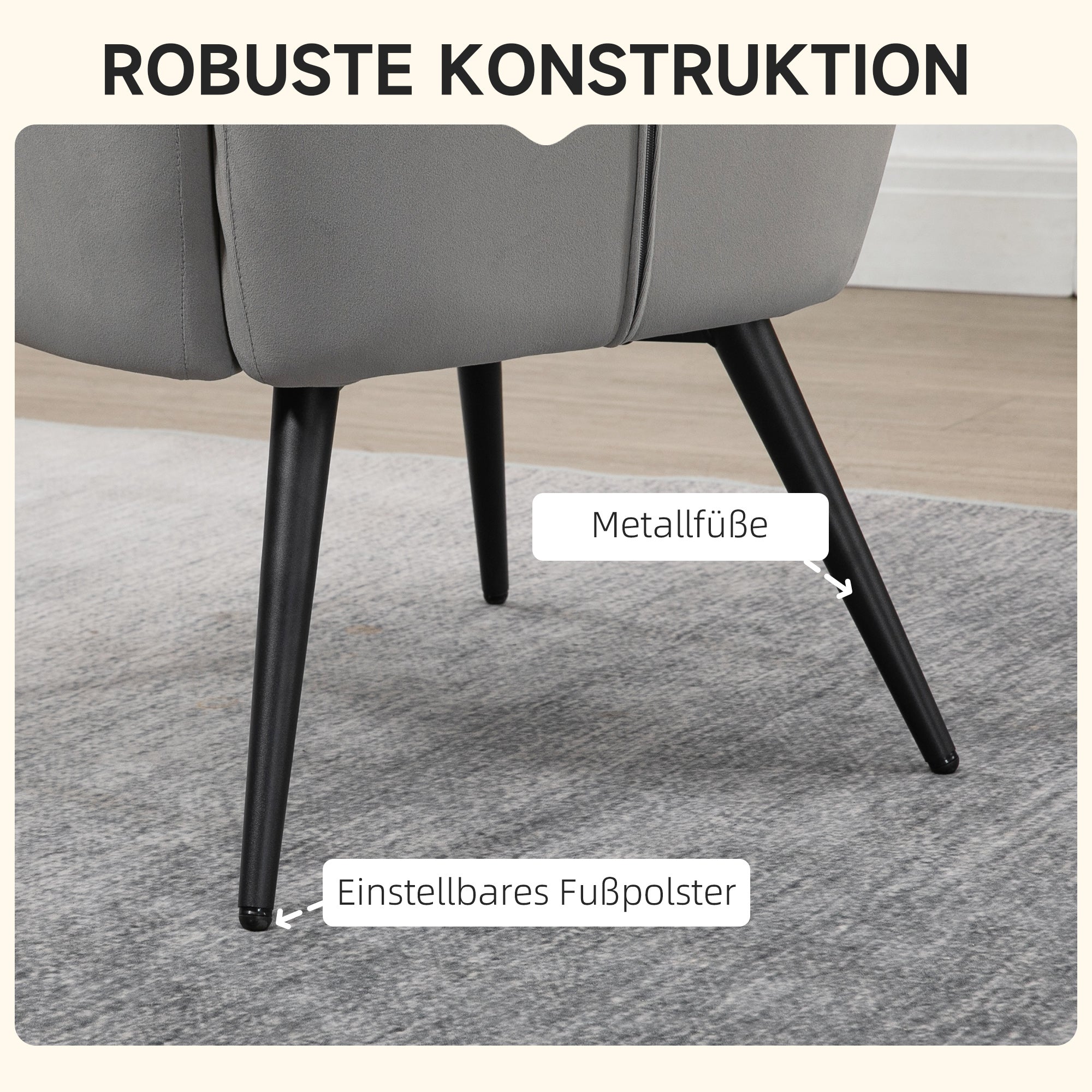 Wingback Chair with Footstool, Upholstered, Velvet Look, Light Grey