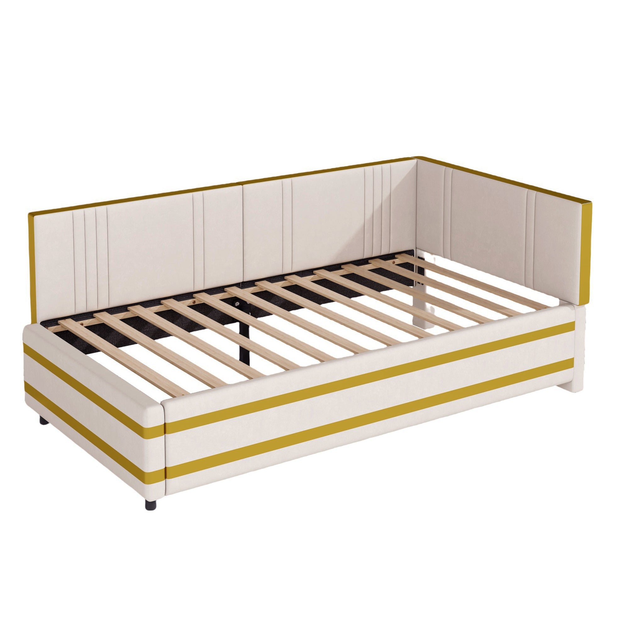 Upholstered Bed Sofa Bed 90*200 Multifunctional with Slatted Frame, Velvet Beige