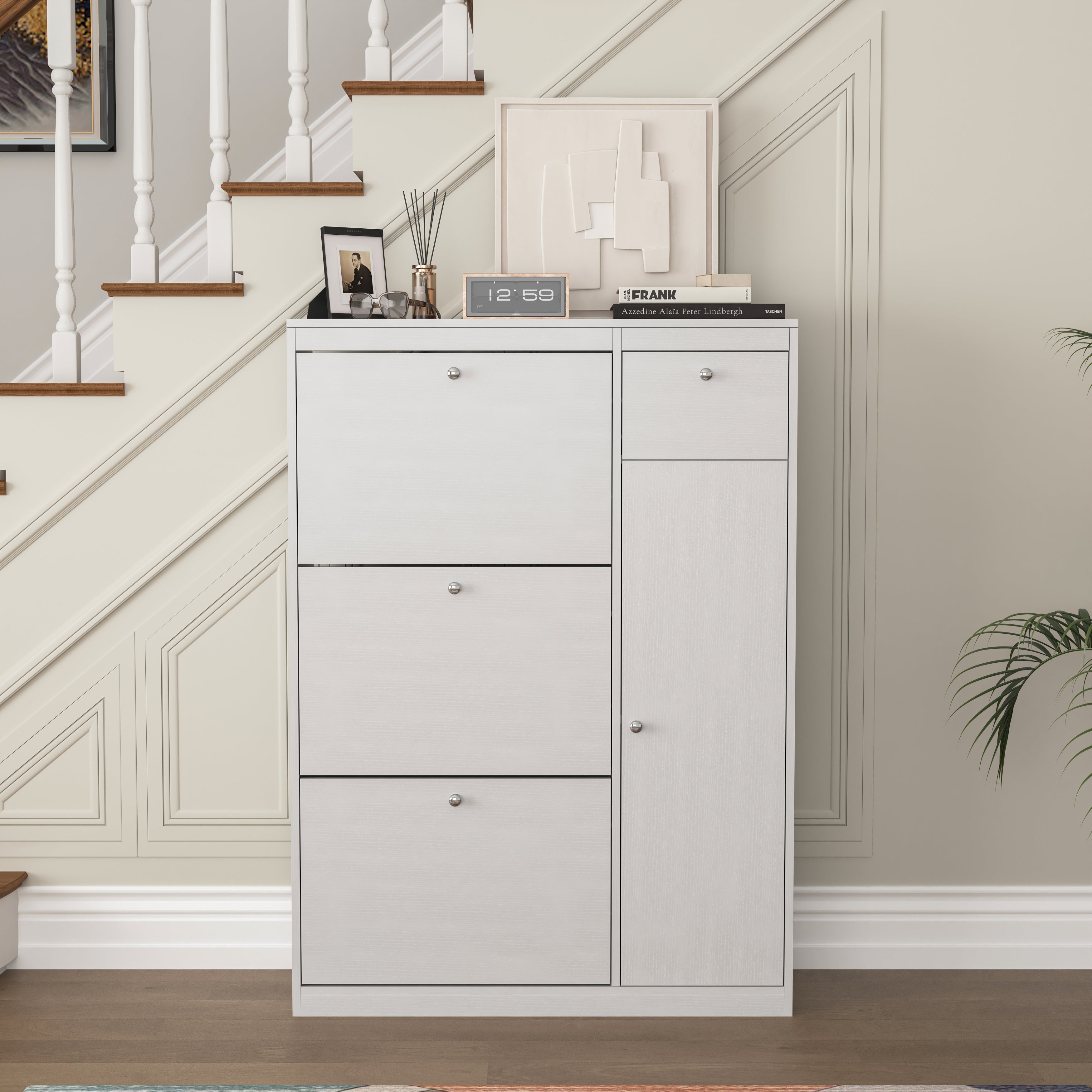 Shoe Cabinet Freestanding 3 Drop-Down Drawers Adjustable Shelf