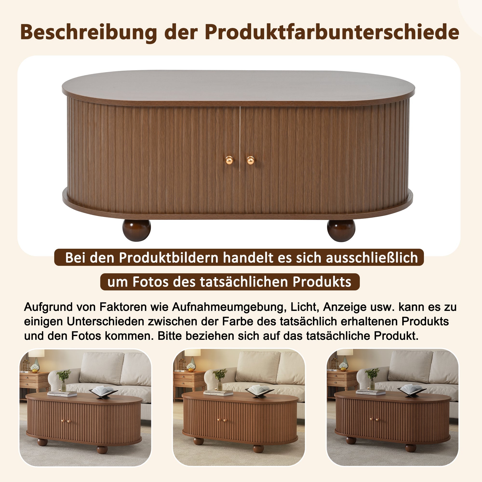 Coffee Table, 100 x 50 x 40 cm, Storage with Sliding Doors, Walnut