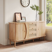Sideboard Rattan Sliding Door Chest, Adjustable Shelves Rounded Top