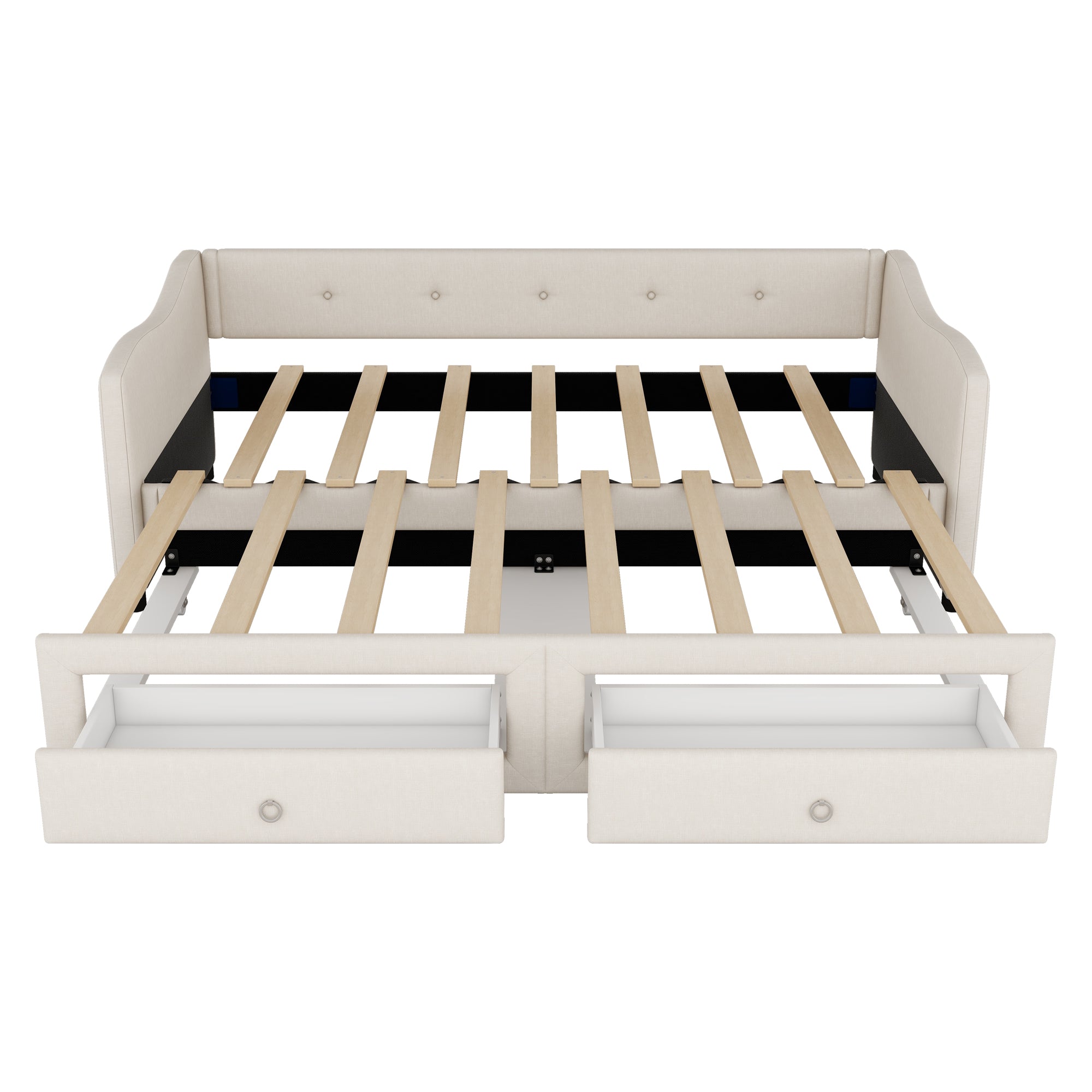 Daybed Sofa Bed 90x200cm Pull-Out Storage Drawers Linen Beige