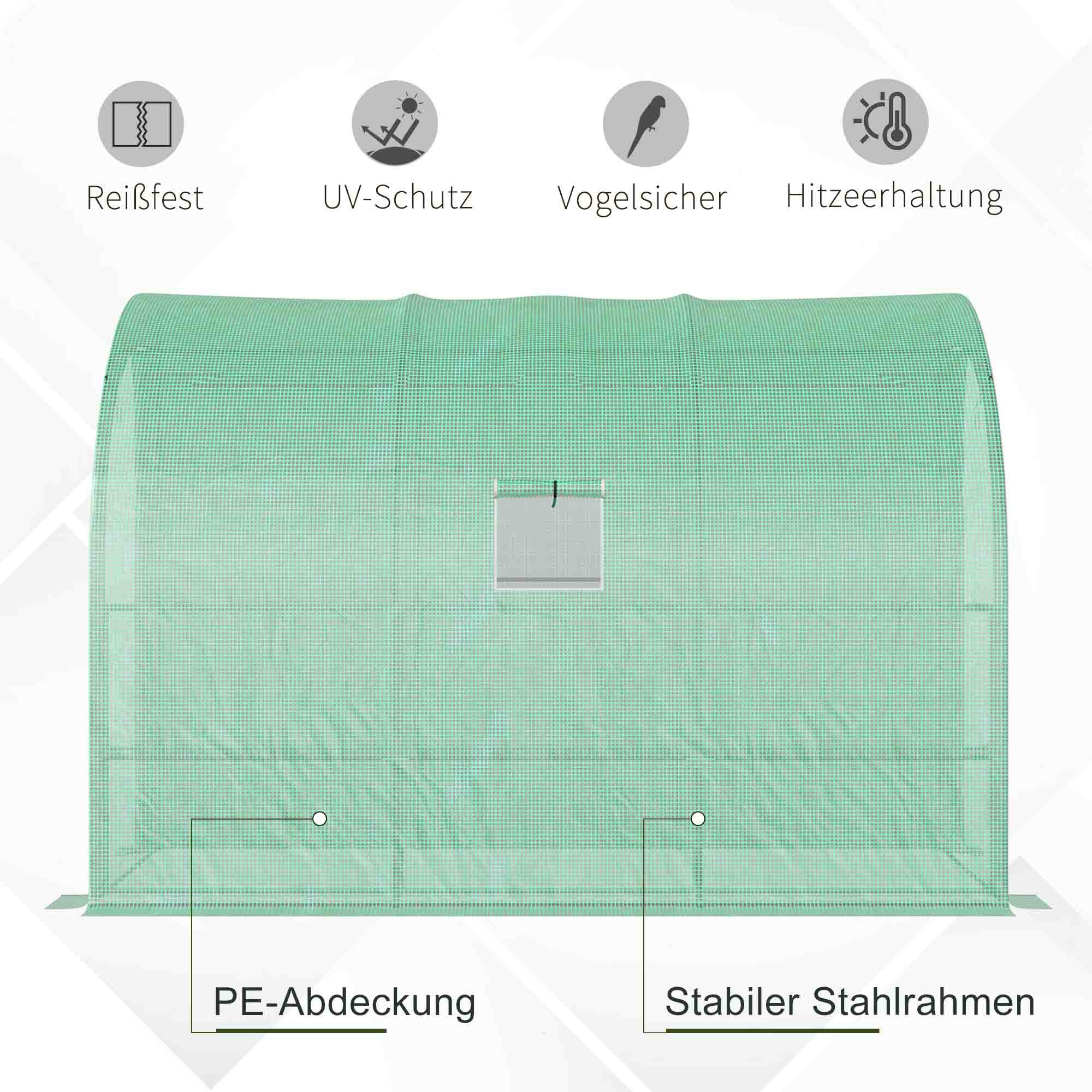 Greenhouse, Shelves Windows Winter-Proof Steel, Green