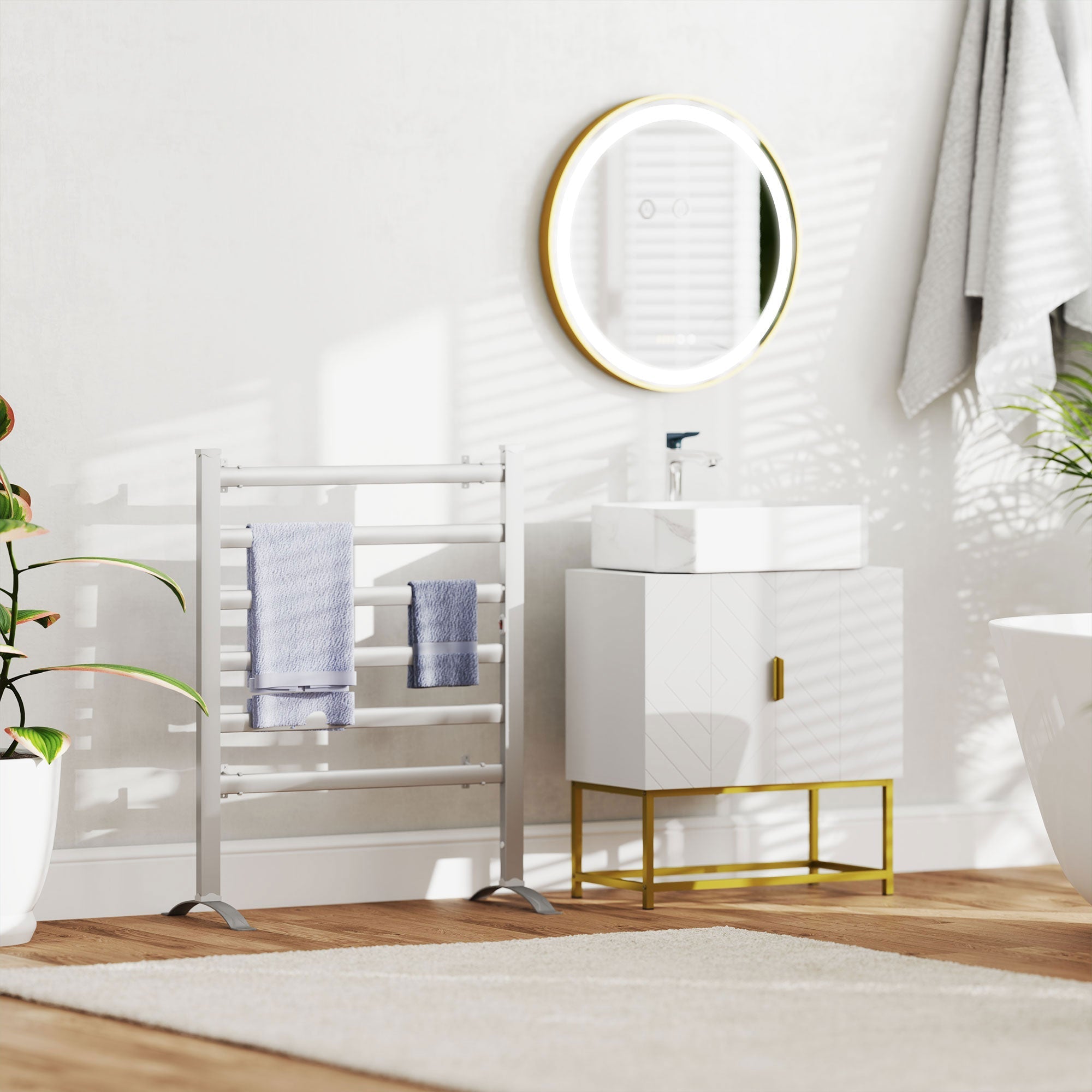 kleankin Dimmable Mirror with LED Light, 60x60cm, Aluminum Alloy