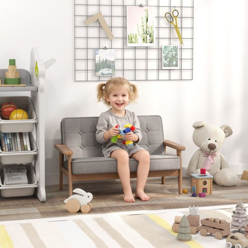 Children's Armchair Sofa Wooden Frame Upholstered - Velvet Grey