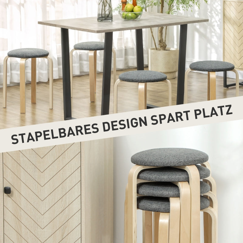Esszimmerhocker, stapelbar, rund, gepolstert, Leinen-Optik Grau