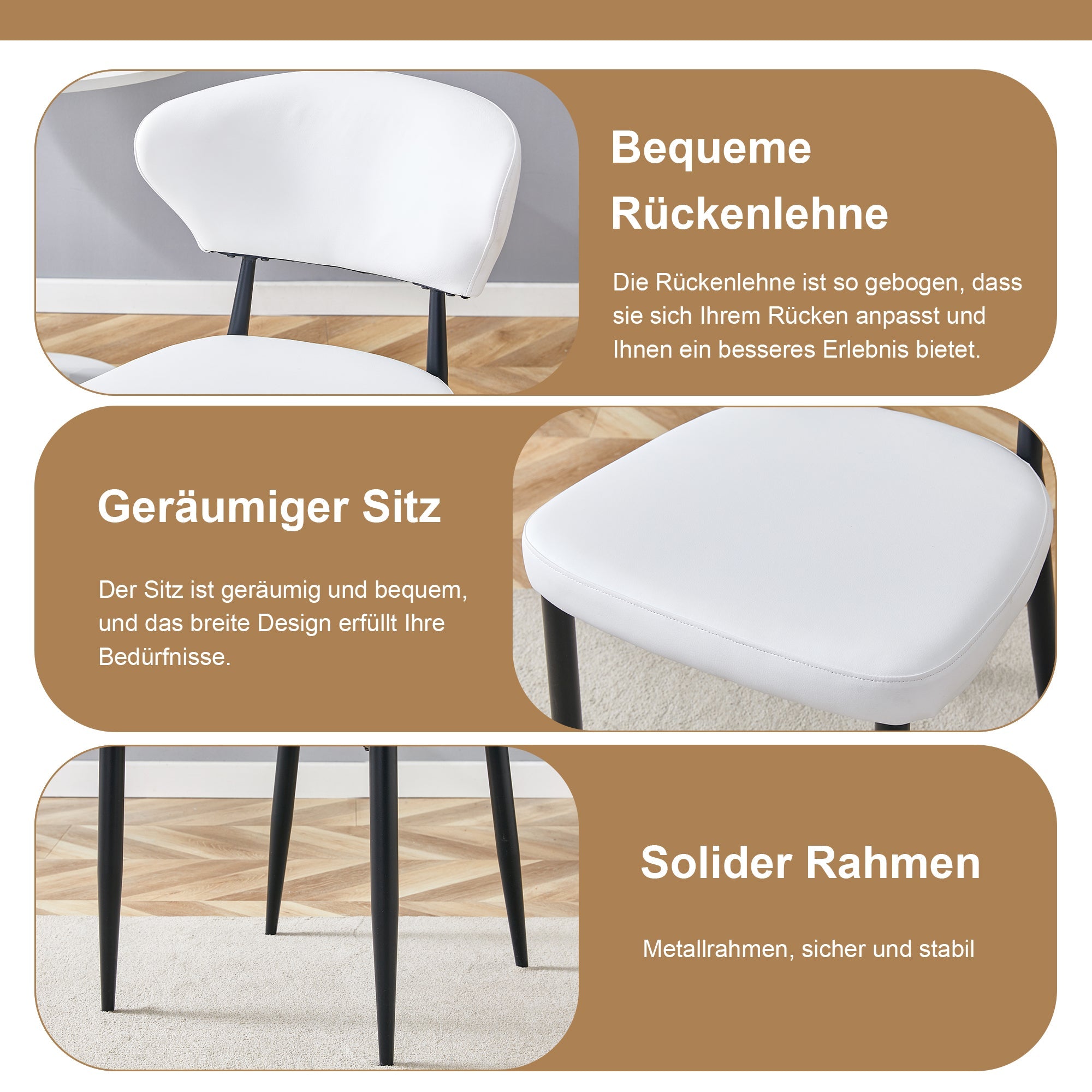 Round Table Set Modern Minimalist 100cm with 2 Armchairs - White PU/Wood Look