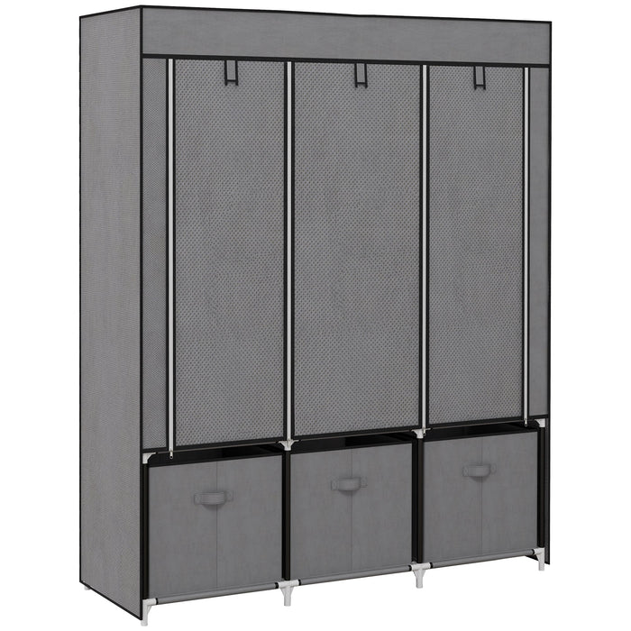 Foldable Wardrobe with Zipper Storage, Non-Woven Fabric, Dark Grey