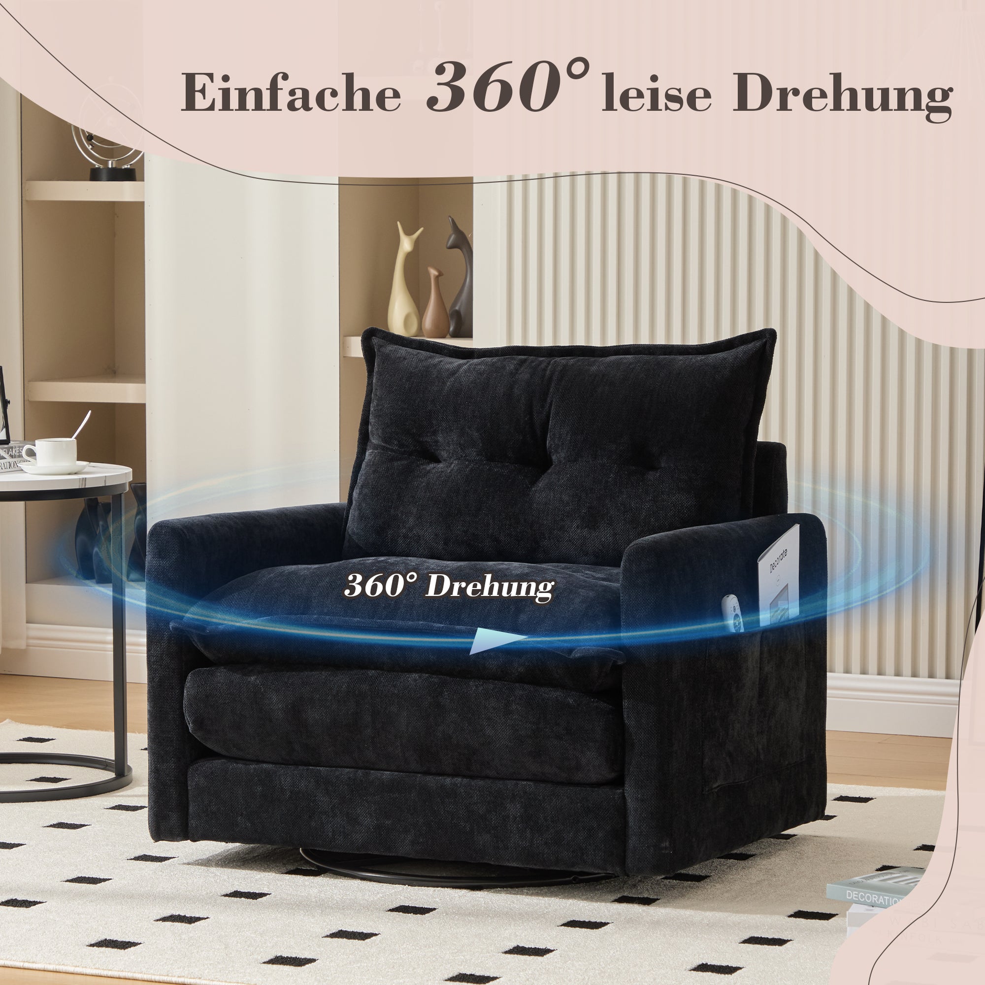 Lounge Chair, 360° Rotating, Armrests, Single Sofa, Modern Style, Cushions