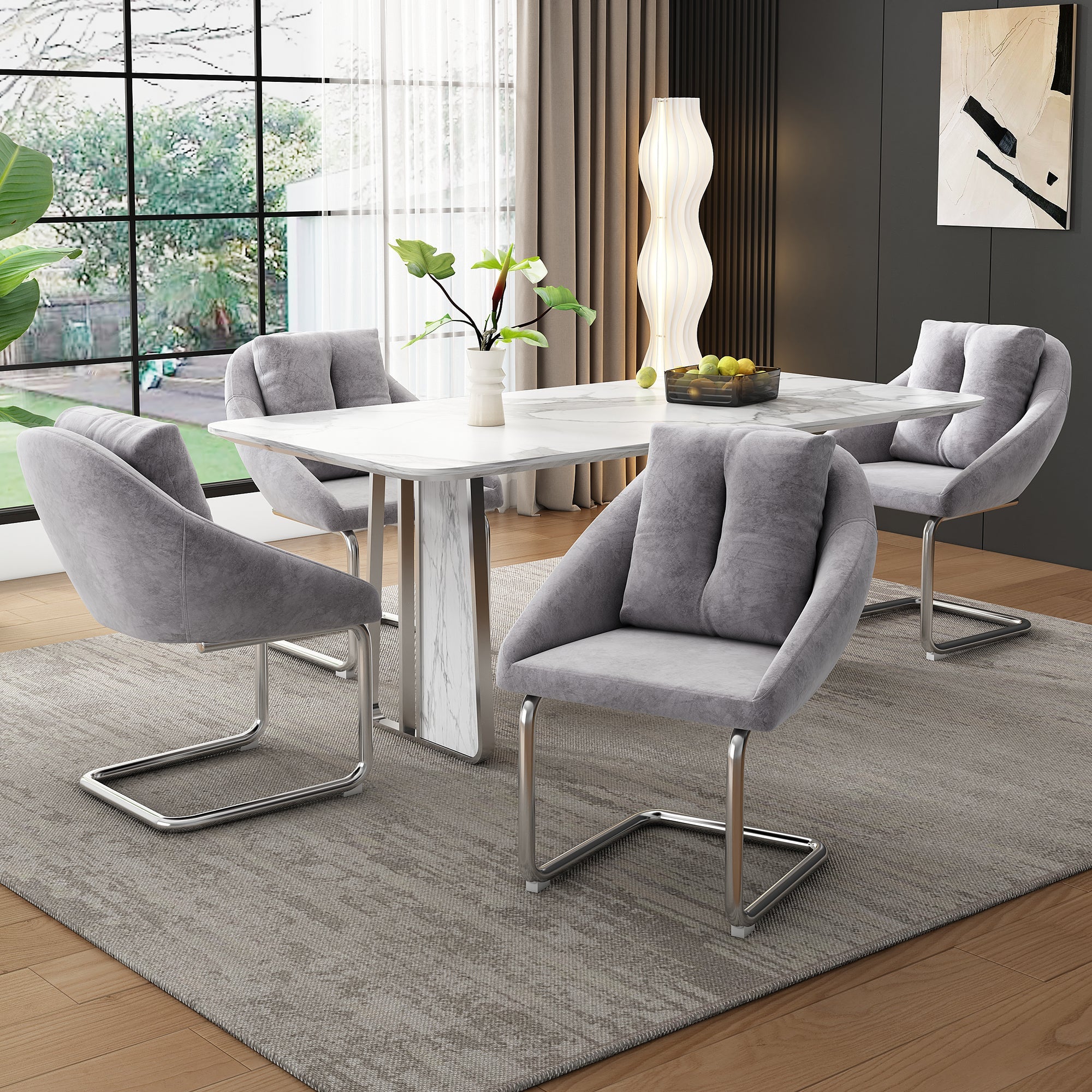 Velvet Dining Chair Set of 2 Swivel Cushions Curved Legs - Grey