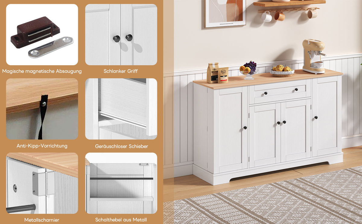Multifunctional Kitchen Buffet 138cm Drawer Adjustable Shelves