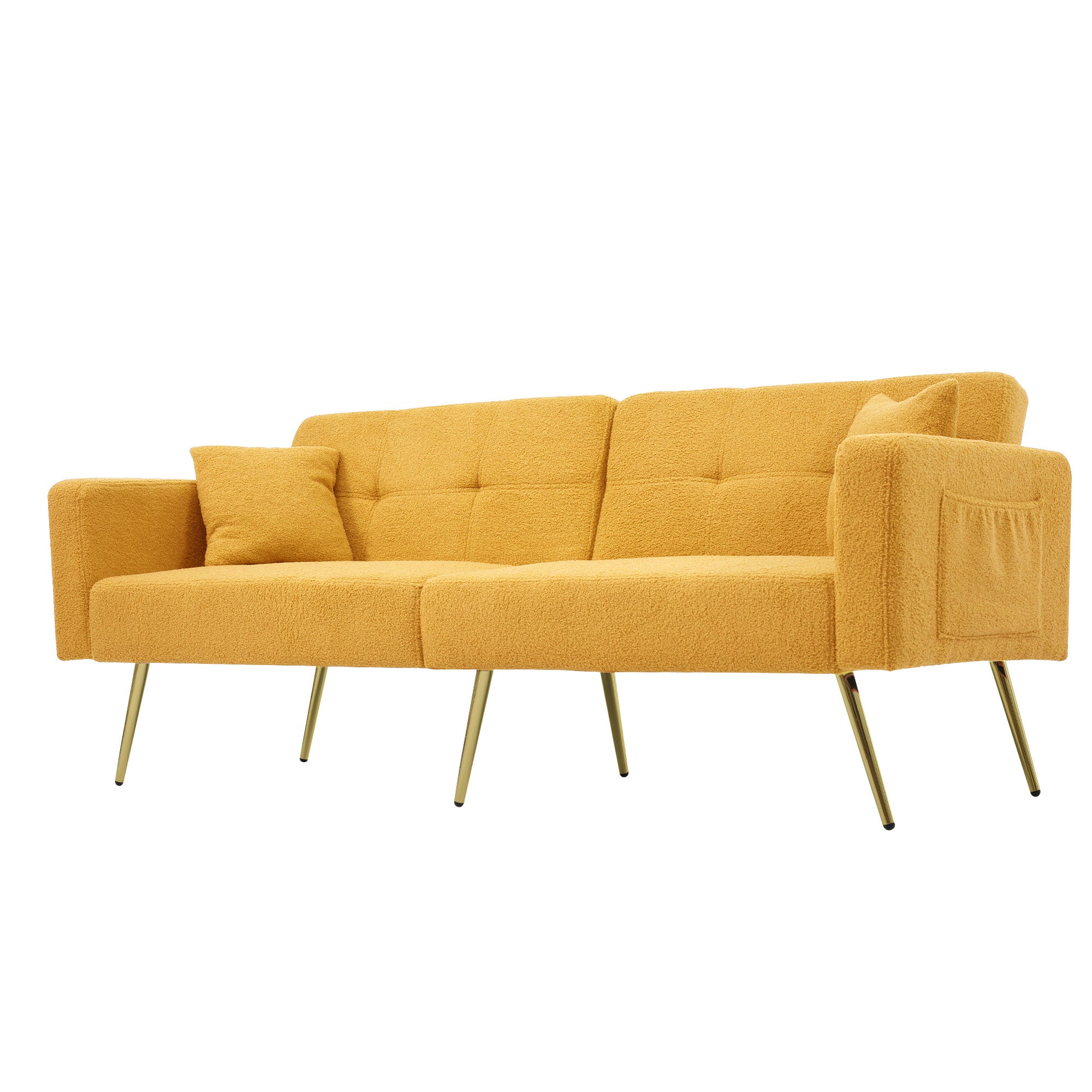 Sofa Bed Adjustable Angle Storage Side Pockets Gold Legs