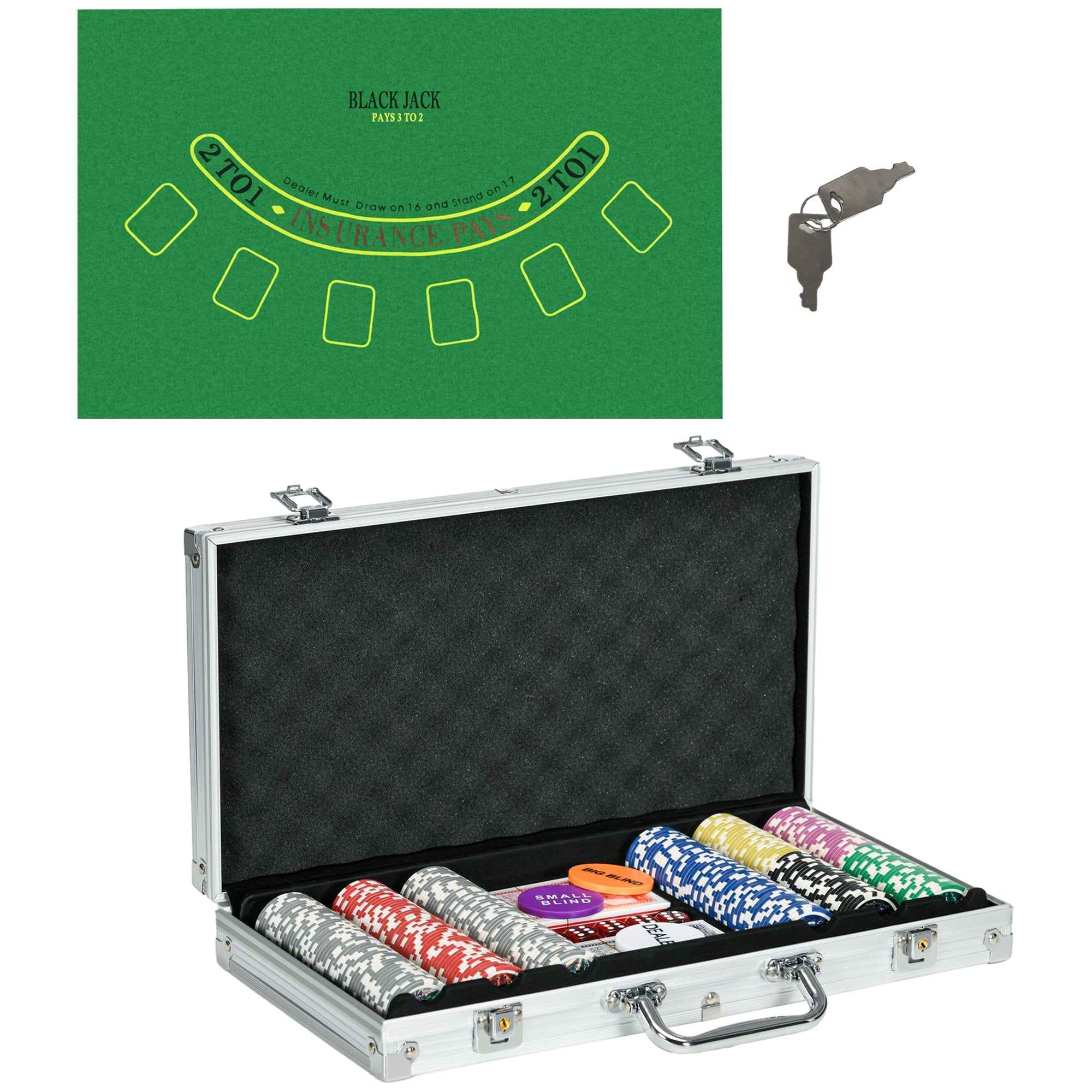 Poker Case Set 300 Chips 11.5g with Lock, Silver