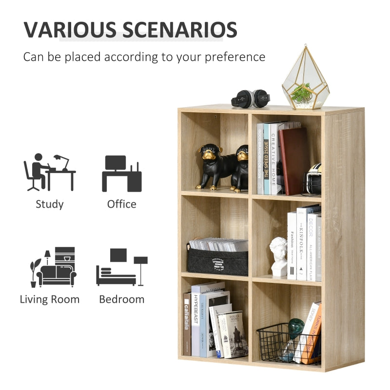 Six-Cube Bookcase Three-Tier Structure Storage Unit Oak Wood Effect