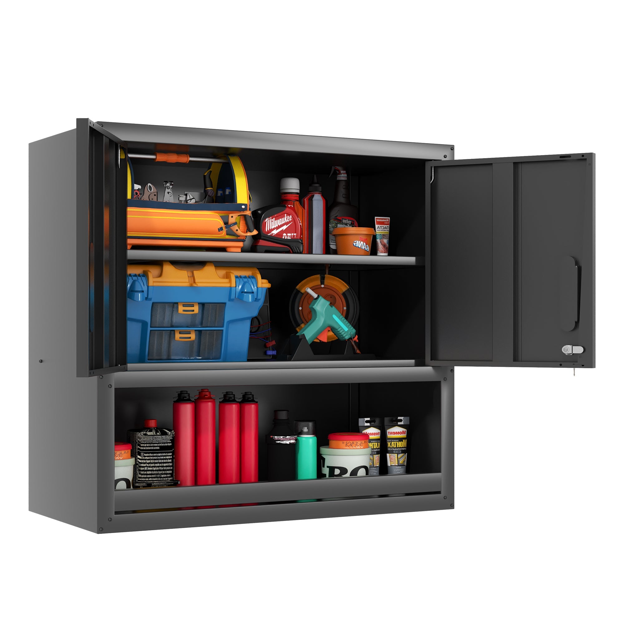 Wall-Mounted Tool Cabinet 77cm High, Locking Door, Adjustable Shelf, Metal
